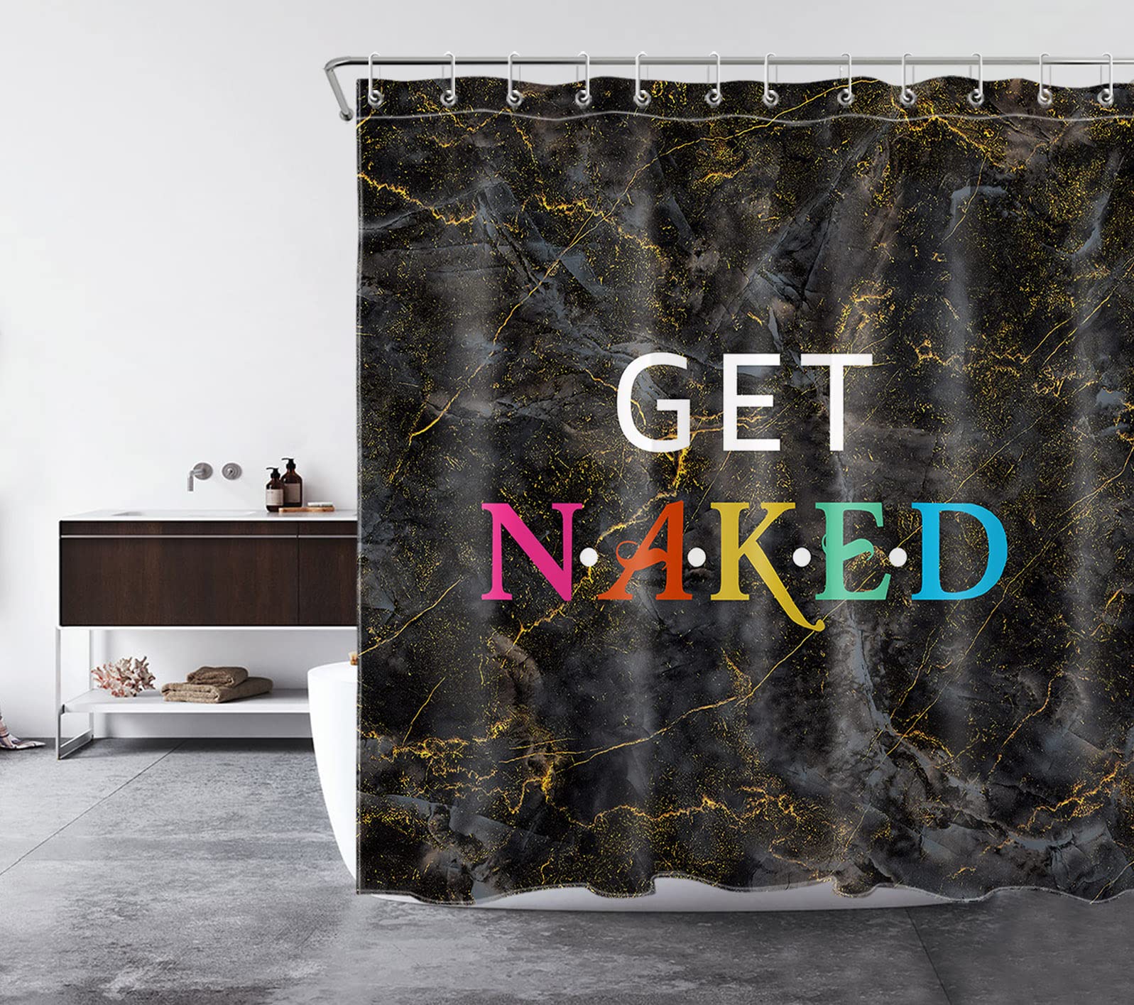 Luxury Black and Gold Abstract Marble Shower Curtain - 72x78 Inch Polyester Fabric Bathroom Decor with Hooks | Elegant Bath Accessory for Modern, Spa-Like Showers