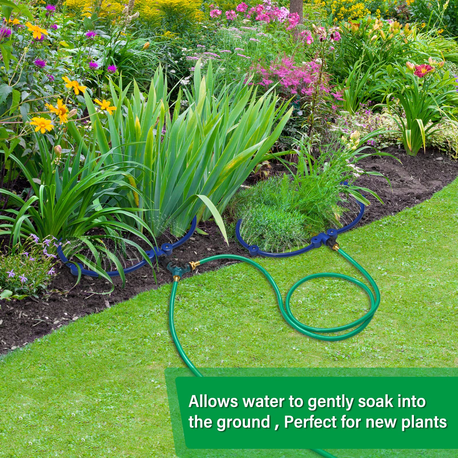 360° Tree Watering Ring - Adjustable Sprinkler & Irrigation System for Outdoor Plants, New Trees, Shrubs & Raised Garden Beds | Includes Y Hose Splitter for Efficient Watering | Perfect for Landscaping, Gardening & Drought Protection (Small Size)