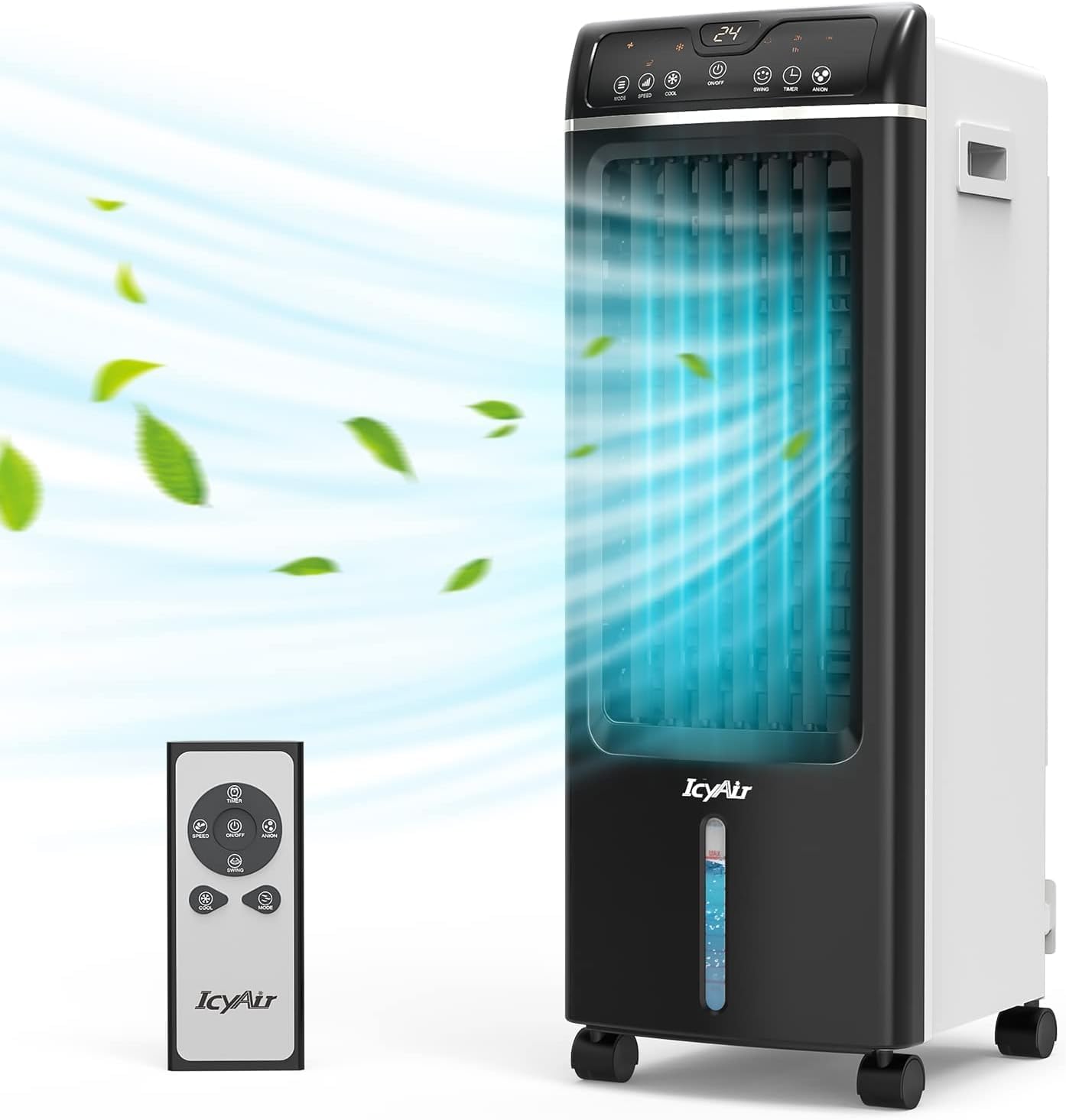 Portable Air Cooler with Purification & Humidification - 4-in-1 Evaporative Cooling Fan with Remote Control, 550m³/h Airflow, 65W Energy Efficient, 7H Timer & Oscillation Function - Perfect for Bedroom, Office, Living Room, and Outdoor Use in Summer