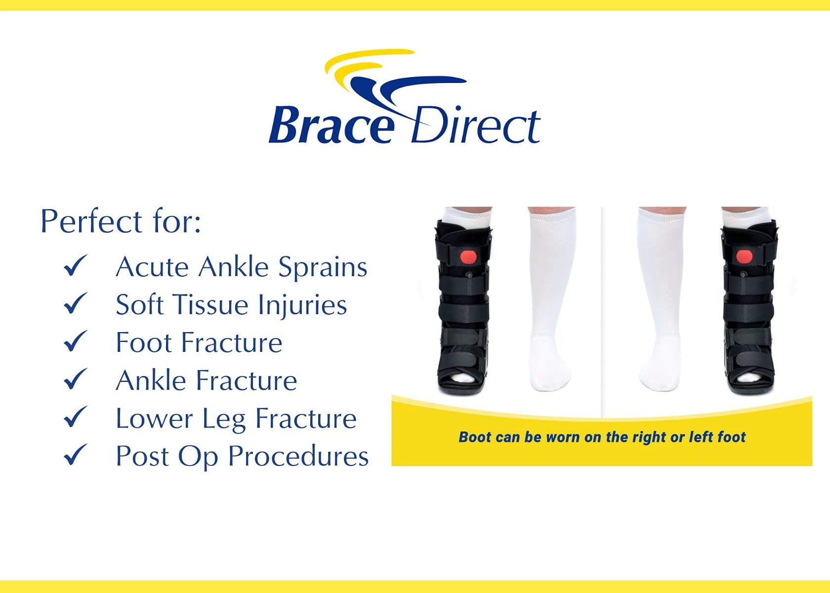Brace Direct Air CAM Walker Boot Tall - Adjustable Ankle & Foot Support with Ice Pack Cold Wrap for Injury Recovery & Pain Relief - Ideal for Sprains, Fractures, and Post-Surgery Rehabilitation