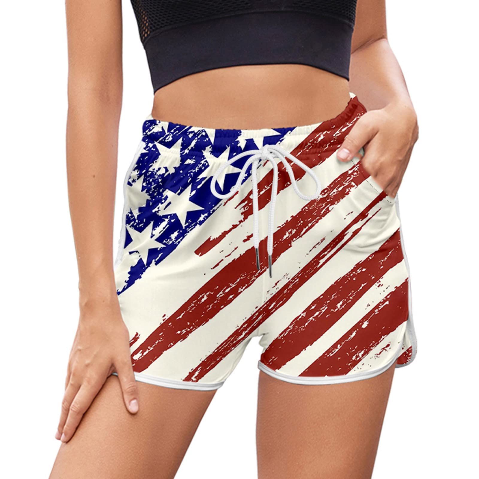 Women's High Waisted Yoga Shorts - USA Flag Patriotic 4th of July Workout Shorts for Running, Biking & Cross Training | Perfect for Gym, Sports & Outdoor Activities