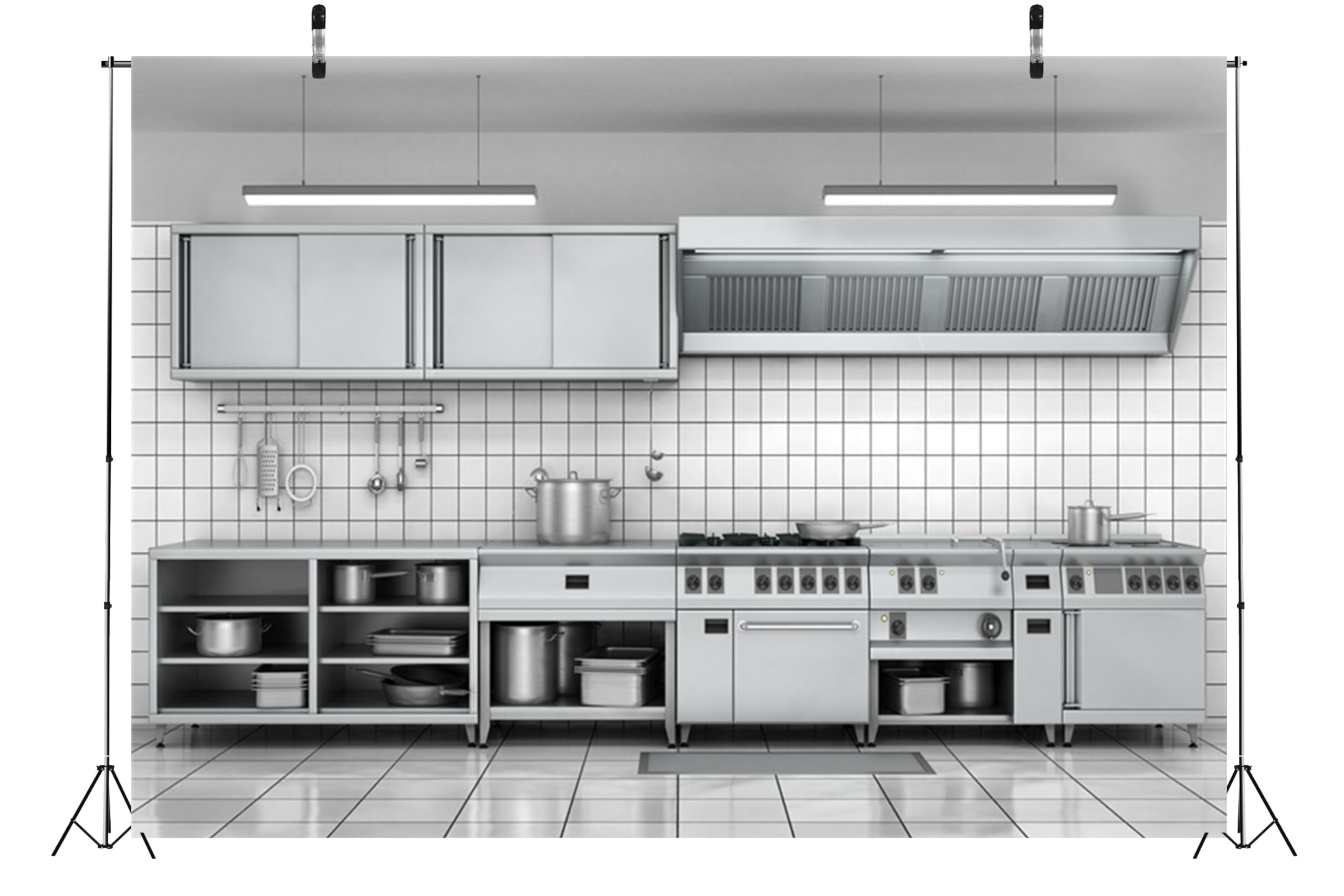 5x3ft Stainless Steel Kitchen Backdrop - Modern Restaurant & Industrial Kitchen Decor - Durable Fabric Background for Cooking Videos, Online Teaching, Photo Booths & Social Media Content