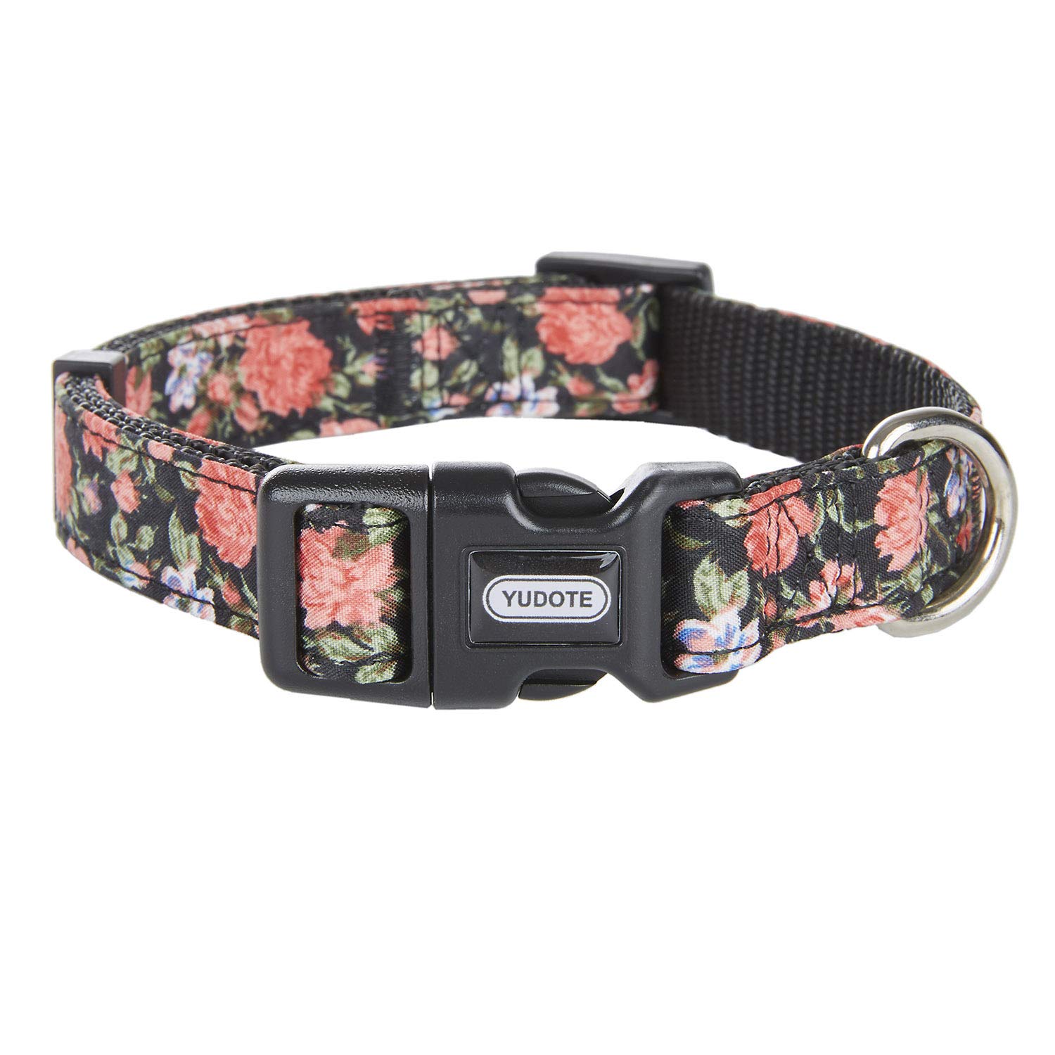 Petiry Black Floral Pattern Dog Collar - Durable Nylon Webbing & Polyester Ribbon 2-Layer Design for Large Dogs (Large, Black Flower) - Perfect for Walks, Training & Outdoor Adventures