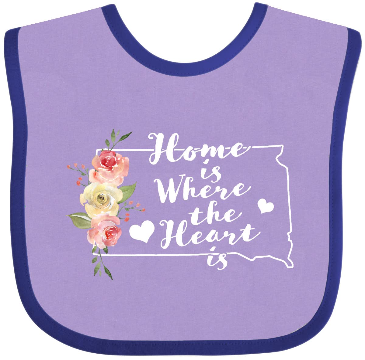 Inktastic South Dakota Home Is Where the Heart Is Watercolor Baby Bib - Soft Organic Cotton Drool Bib for Infants & Toddlers - Perfect for Feeding, Teething, and Everyday Use