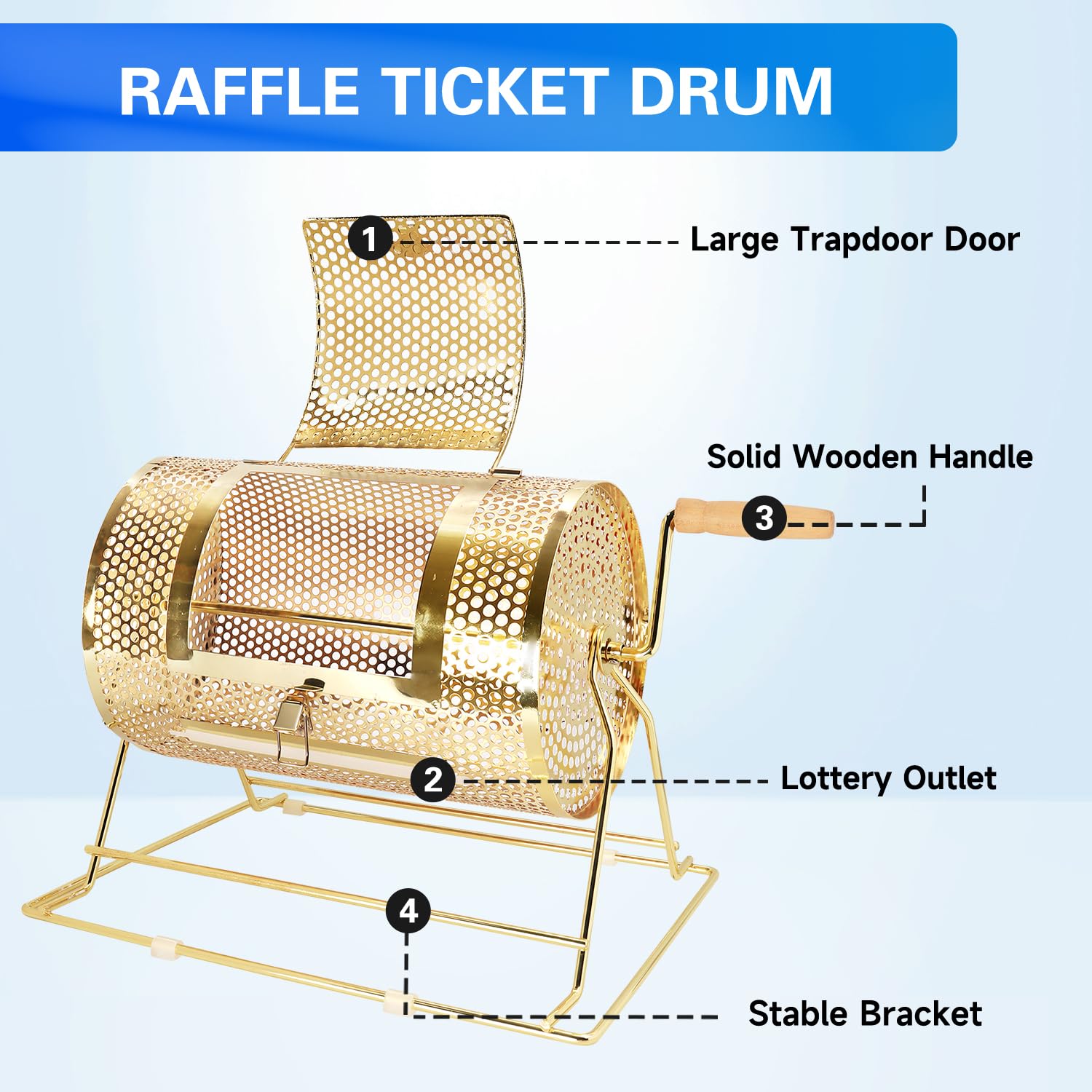 GSE Professional Brass Raffle Drum Spinning Cage - Holds 10,000 Tickets or 300 Ping Pong Balls (Small/Medium/Large/X-Large) - Perfect for Lottery Draws, Casino Nights, School Fundraisers & Charity Events