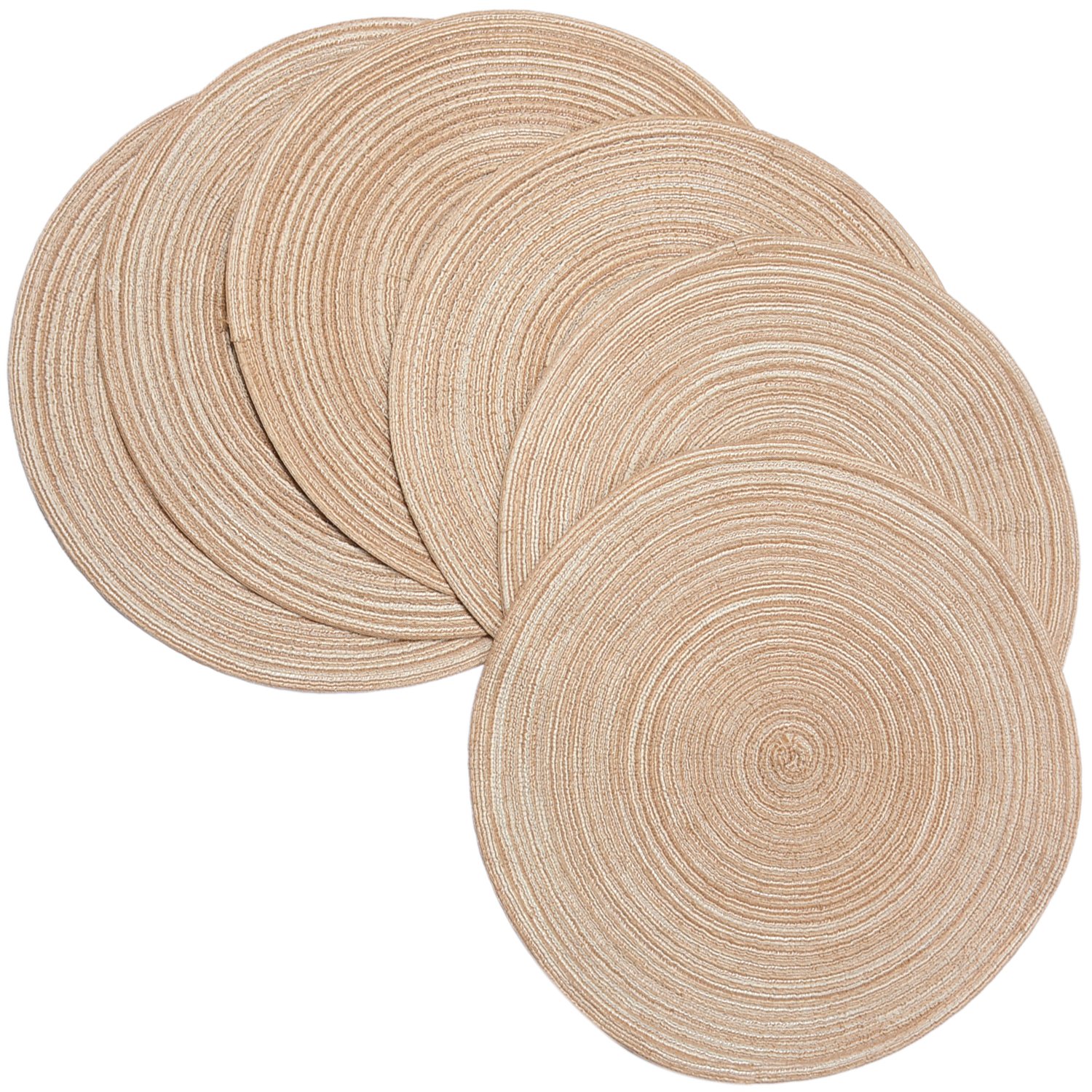 Braided Round Placemats Set of 6 - 15 Inch Washable Table Mats for Kitchen & Dining - Brown Woven Placemats for Everyday Use, Dinner Parties & Home Decor