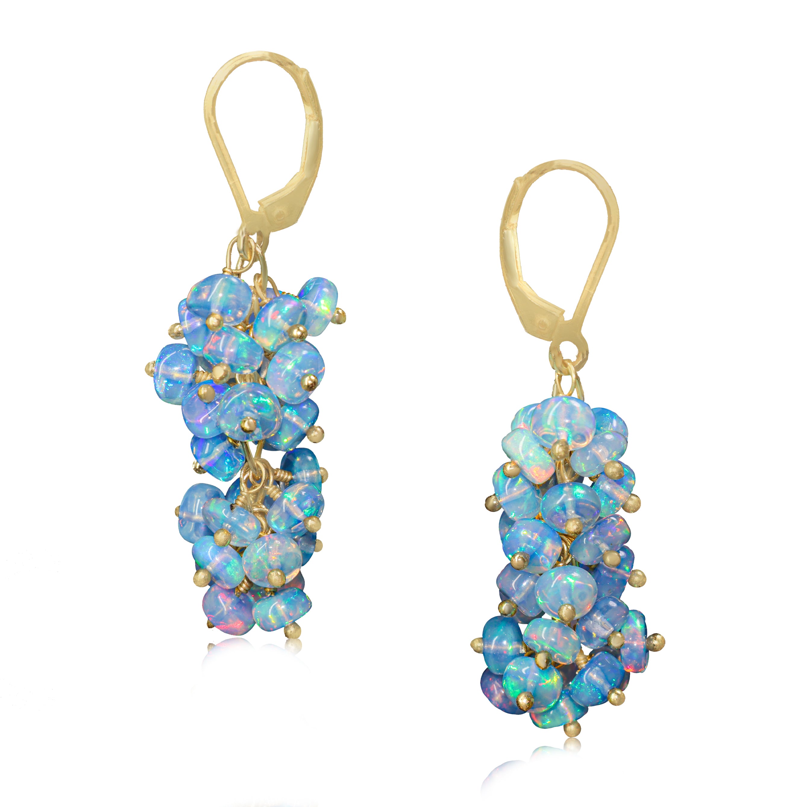 Natural Blue Opal Beaded Cluster Dangle Earrings for Women | Handmade Boho Chic Jewelry | Perfect for Parties, Weddings & Everyday Wear
