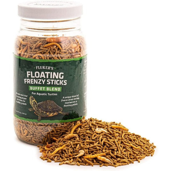 Fluker's Floating Frenzy Sticks Buffet Blend - Premium Reptile & Amphibian Food for Aquatic Turtles, Frogs & Newts - Perfect for Feeding Time & Enrichment in Your Pet's Habitat