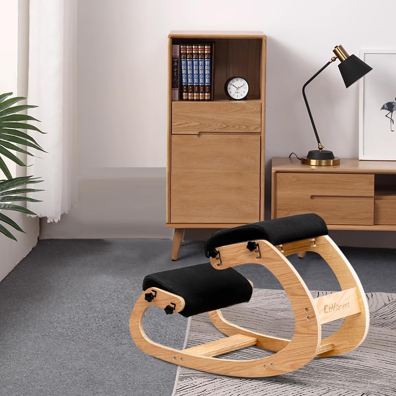 Ergonomic Adjustable Kneeling Chair for Office - Posture Correcting Fabric Seat for Back Pain Relief & Comfort - Ideal for Adults & Teenagers (Black) - Perfect for Home Office, Study & Meditation
