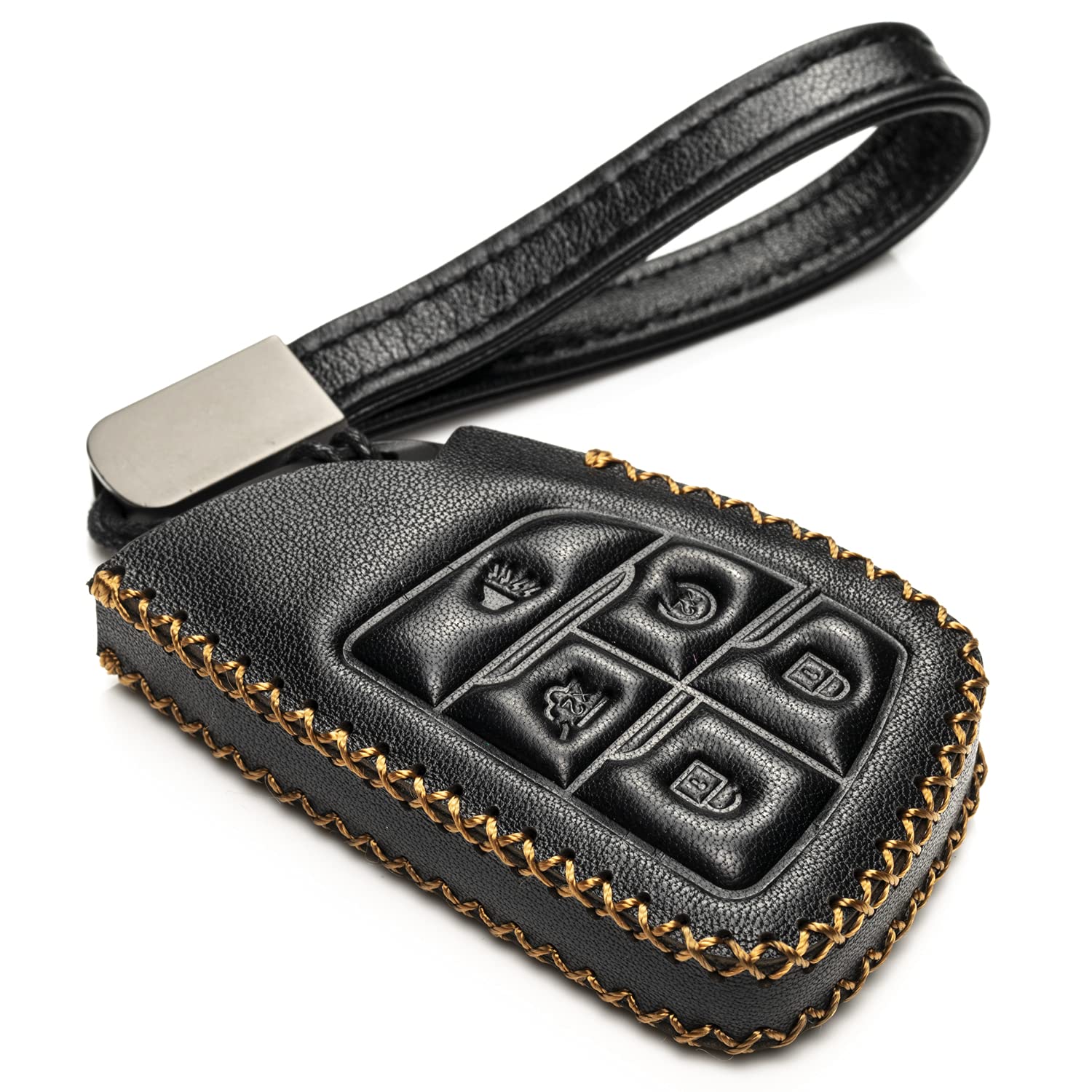 Genuine Leather Smart Key Fob Case with Key Strap - Compatible with Chevrolet Suburban & Tahoe 2025, Silverado 2025 (5-Button, Black) | Premium Protection for Car Keys | Perfect for Daily Use & Travel