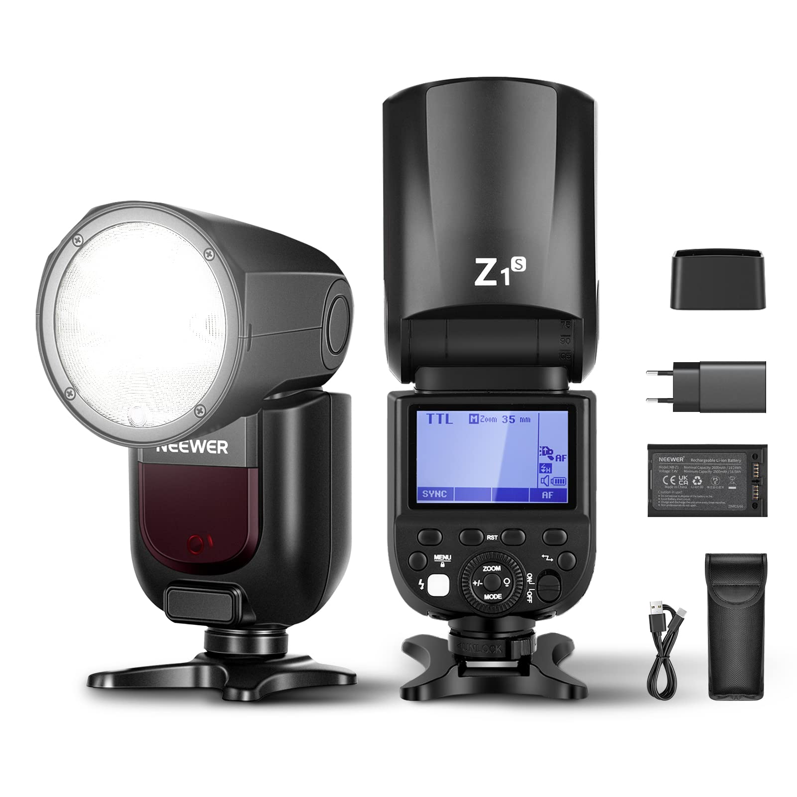NEEWER Z1-S TTL Round Head Flash Speedlite for Sony Cameras - 76Ws 2.4G Wireless Flash with 1/8000s HSS & 10-Level LED Modeling Light - 480 Full Power Sockets - Perfect for Portrait, Wedding, and Studio Photography