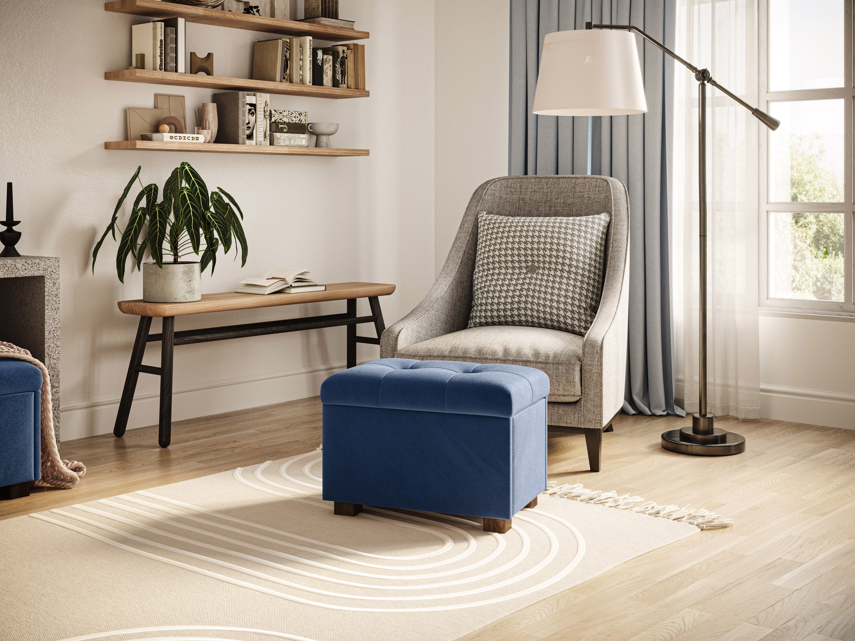 Blue Velvet Storage Ottoman with Lift Top - Stylish Footrest, Extra Seating & Hidden Storage for Living Room, Bedroom or Nursery