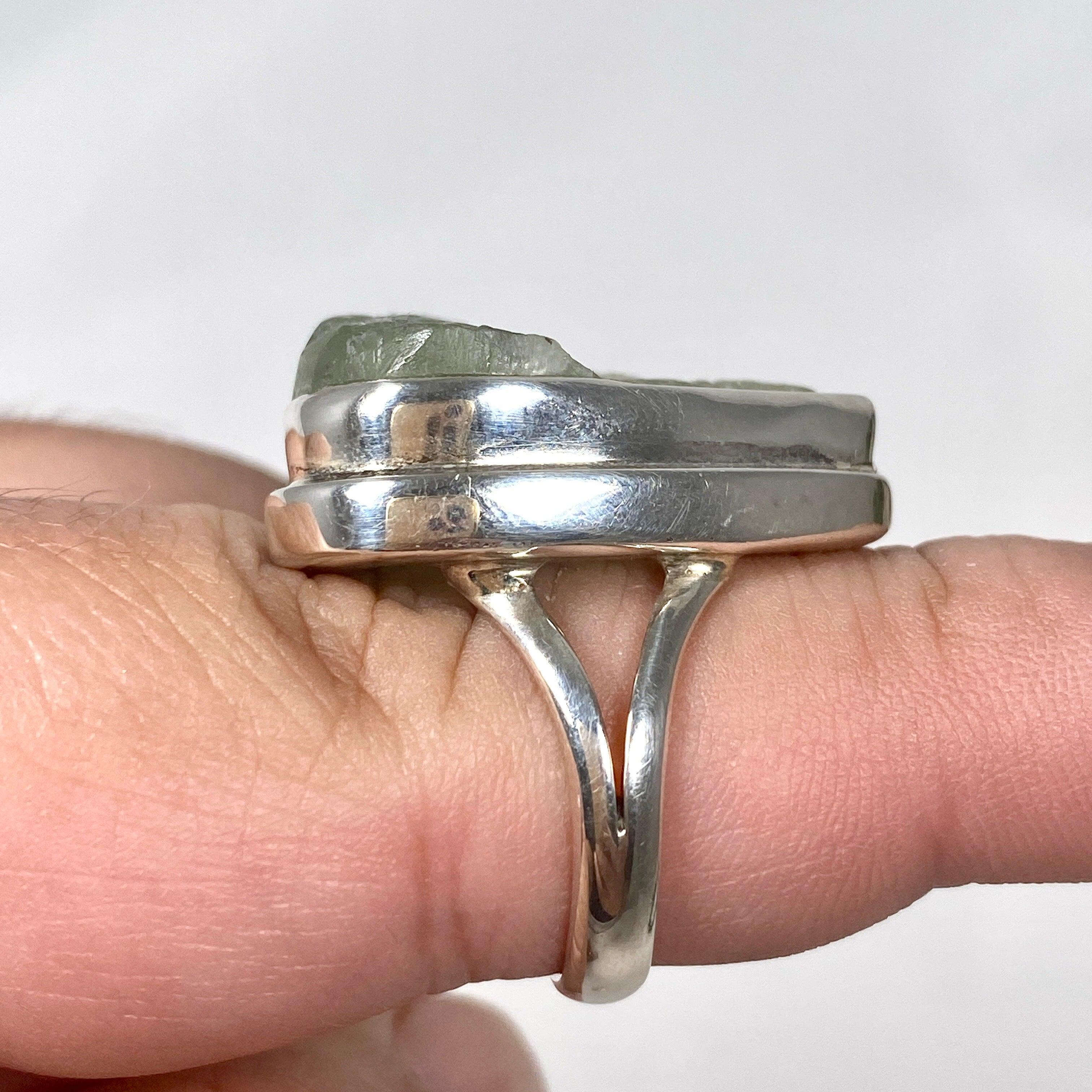 Prehnite Teardrop Split Band Ring - Size 8 - KRGJ1266 | Elegant Dainty Jewelry for Women, Perfect for Weddings, Parties & Everyday Wear