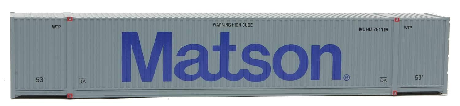 HO Scale Matson (Gray/Blue) 53' Singamas Corrugated Side Container Model #949-8516 - Perfect for Train Layouts & Collectors