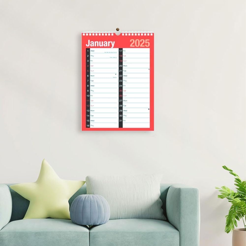 2025 Spiral Bound Wall Calendar - Large A4 2-Column Monthly Planner for Home, Office & School | January to December 2025 | Perfect for Scheduling, Goal Tracking & Organization