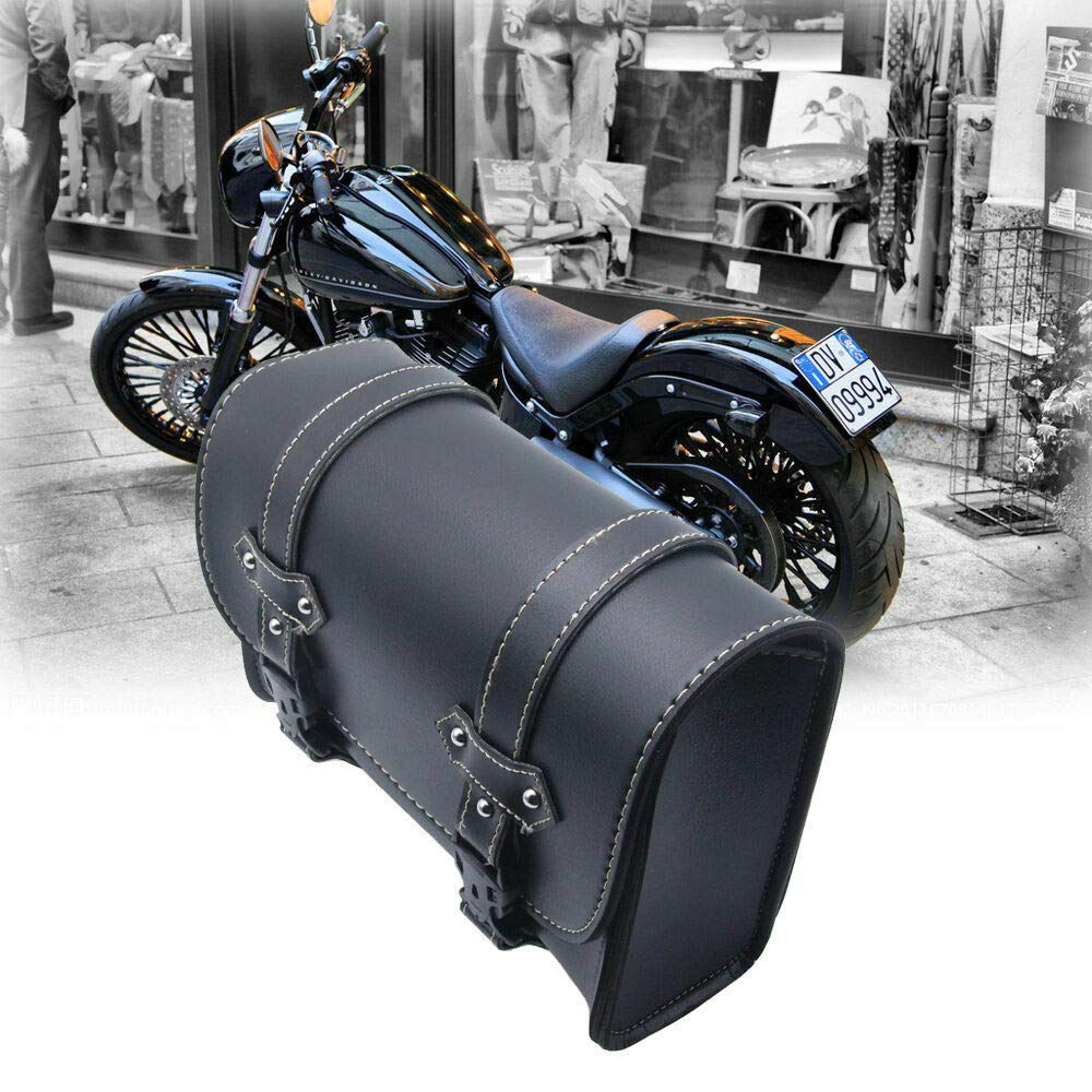 MACHSWON Universal PU Leather Motorcycle Saddle Bag - Waterproof Front/Rear/Side Tool Storage Bag with Zipper, Black - Perfect for Harley, Cruiser & Adventure Bikes (Fits Phone, Wallet & Riding Essentials)