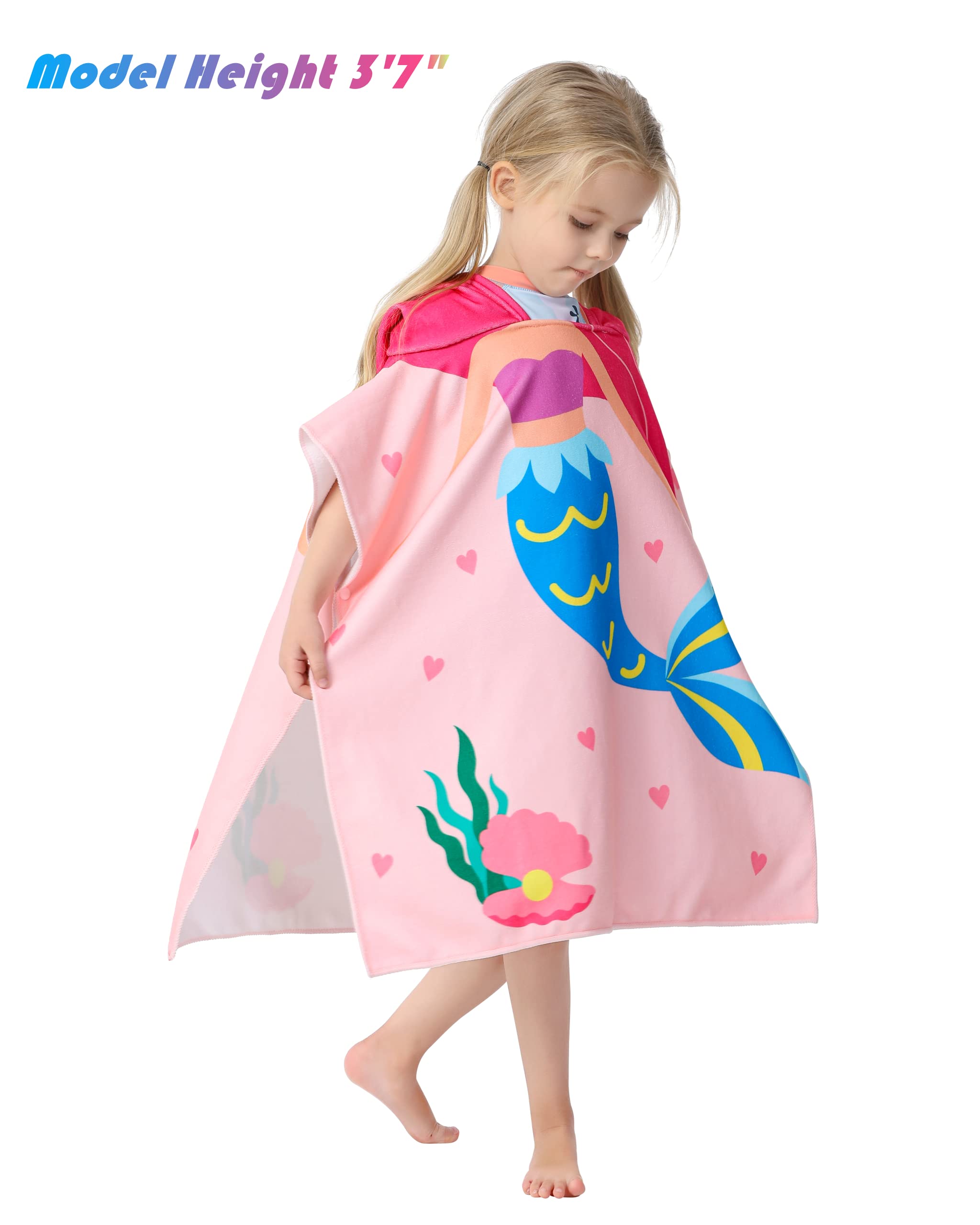 Pink Mermaid Hooded Beach Towel Poncho for Kids - Soft Lightweight Microfiber Swim Cover Up for Toddler Girls - Perfect for Pool, Beach, Swimming & Bath Time
