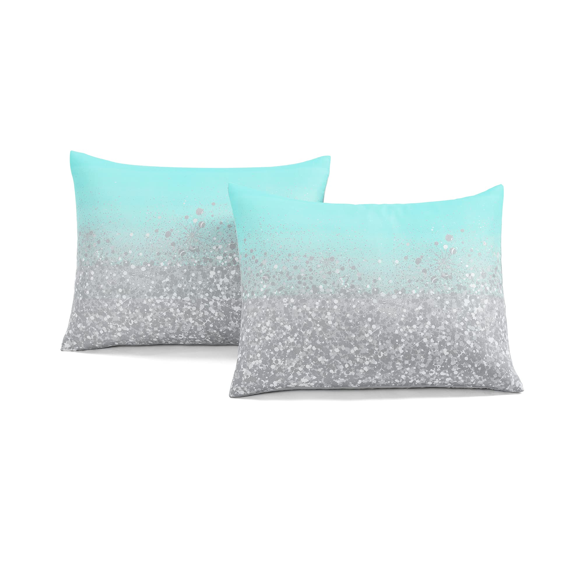 Lush Decor Glitter Ombre Metallic Print 5-Piece Quilt Set - Full/Queen Size, Aqua & Gray - Soft & Stylish Bedding for Modern Bedrooms & Guest Rooms