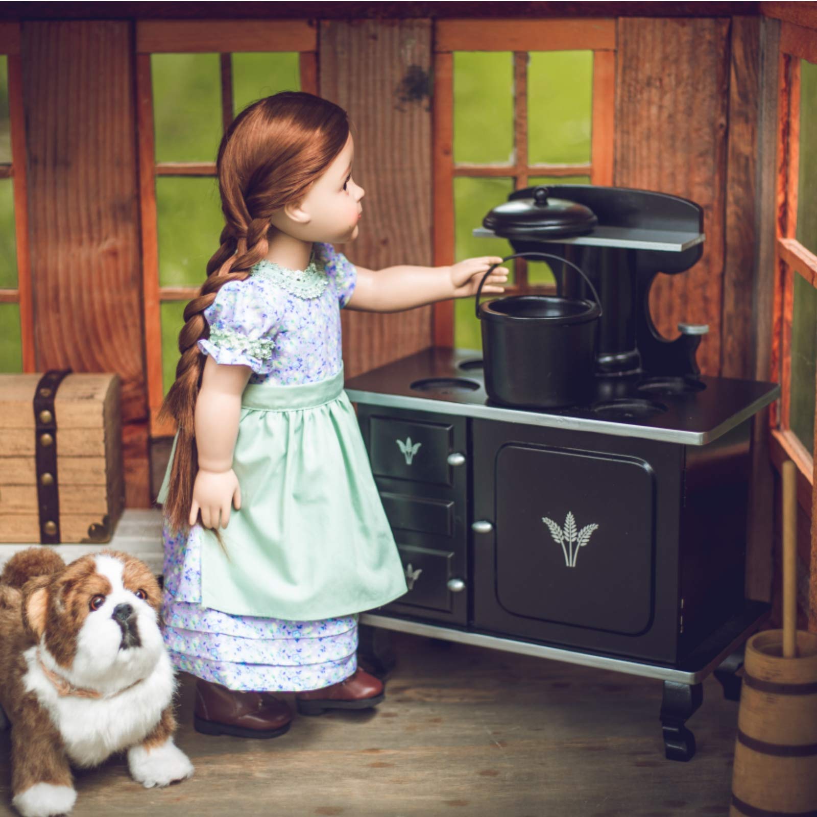 THE QUEEN'S TREASURES 18 Inch Doll Wooden Kitchen Set - Fully Assembled Prairie Style Cook Stove, Oven & Logs | Compatible with American Girl Dolls | Perfect for Pretend Play, Dollhouse Decor & Collectors
