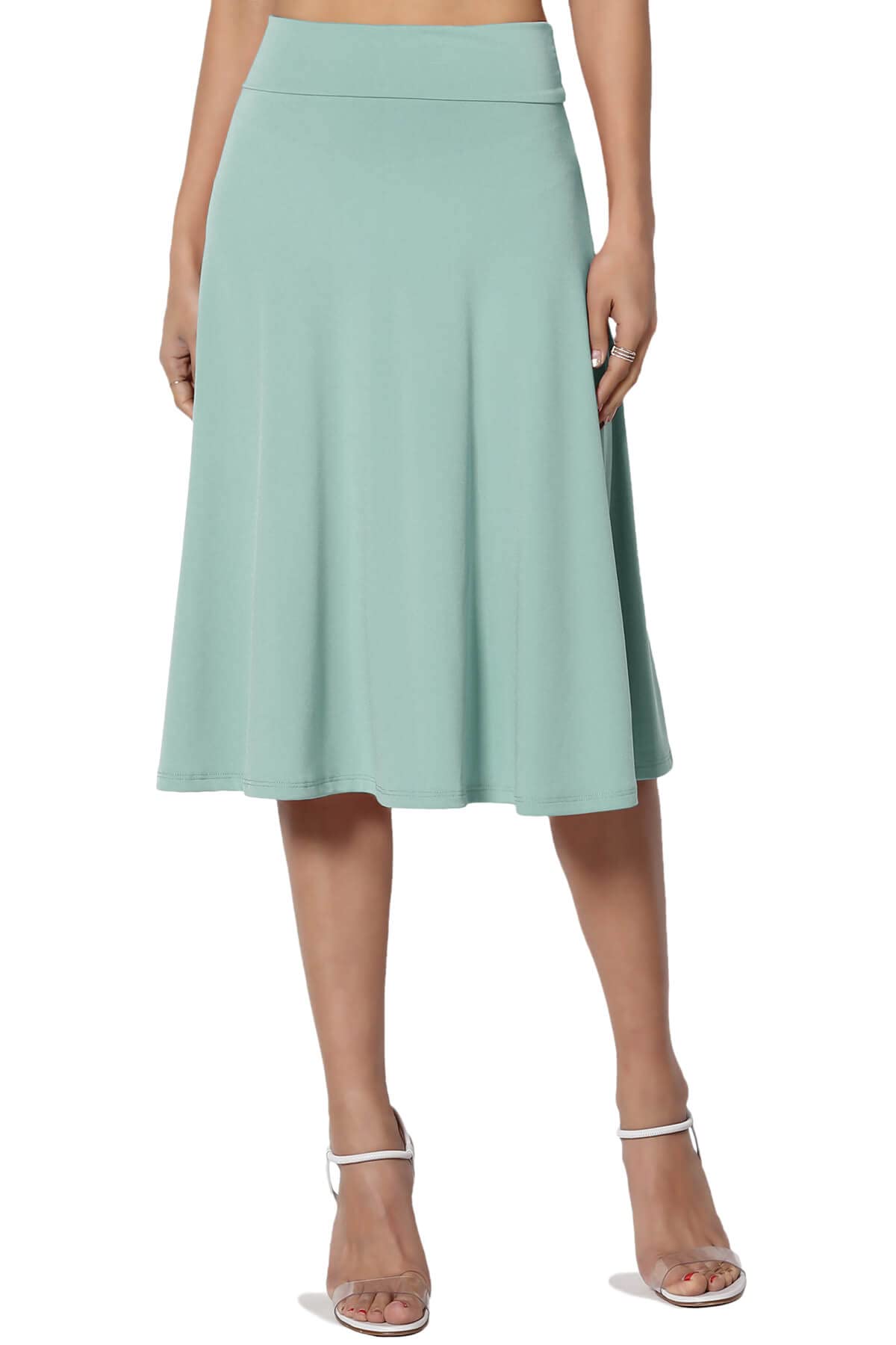 The Mogan Women's Stretchy A-Line Flared Skirt - Knee Length Foldover Waistband for Comfort & Style | Perfect for Work, Casual Outfits & Summer Dresses