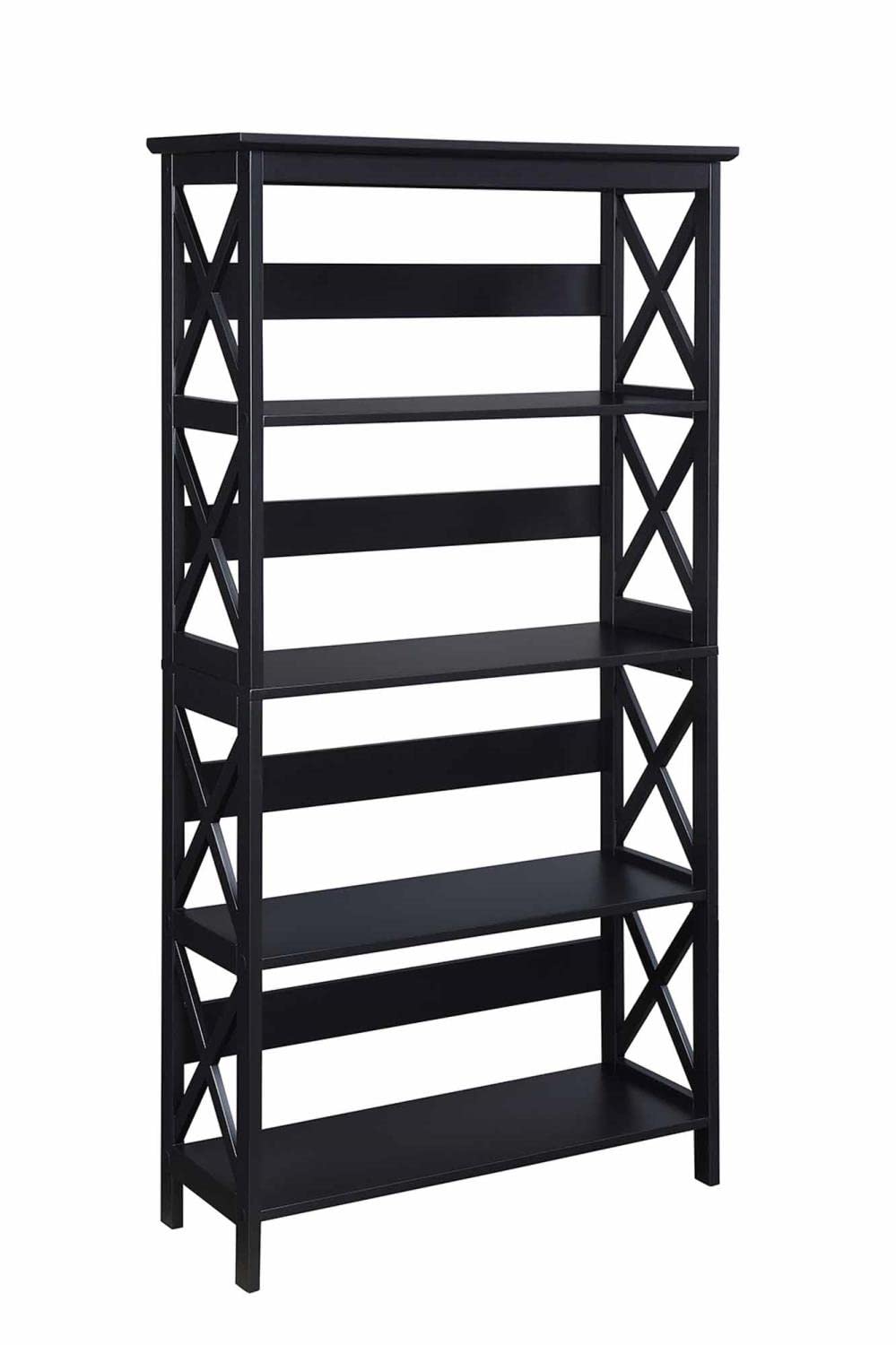 Convenience Concepts Oxford 5-Tier Bookcase in Black - Sturdy Bookshelf for Home Office, Living Room & Bedroom Storage