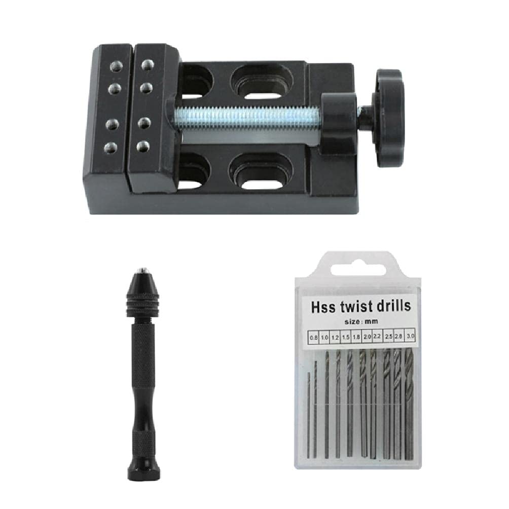 Mini Professional Drilling Tools for Craft Carving - Precision Twist Drills, Bench Vice & Woodworking Drill Bits for DIY, Jewelry Making, and Model Building