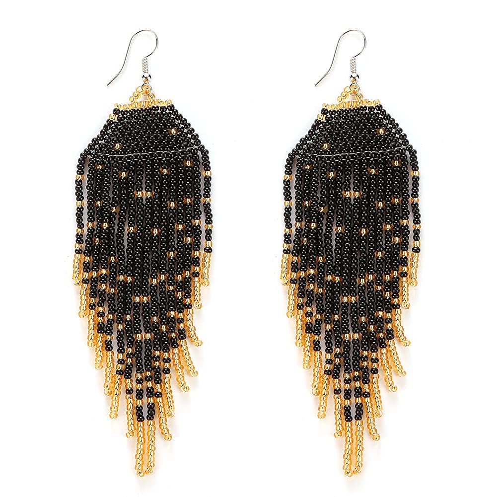 Long Beaded Tassel Earrings - Large Bohemian Statement Dangle Earrings for Women | Handmade Boho Beaded Jewelry | Perfect for Festivals, Parties & Everyday Wear