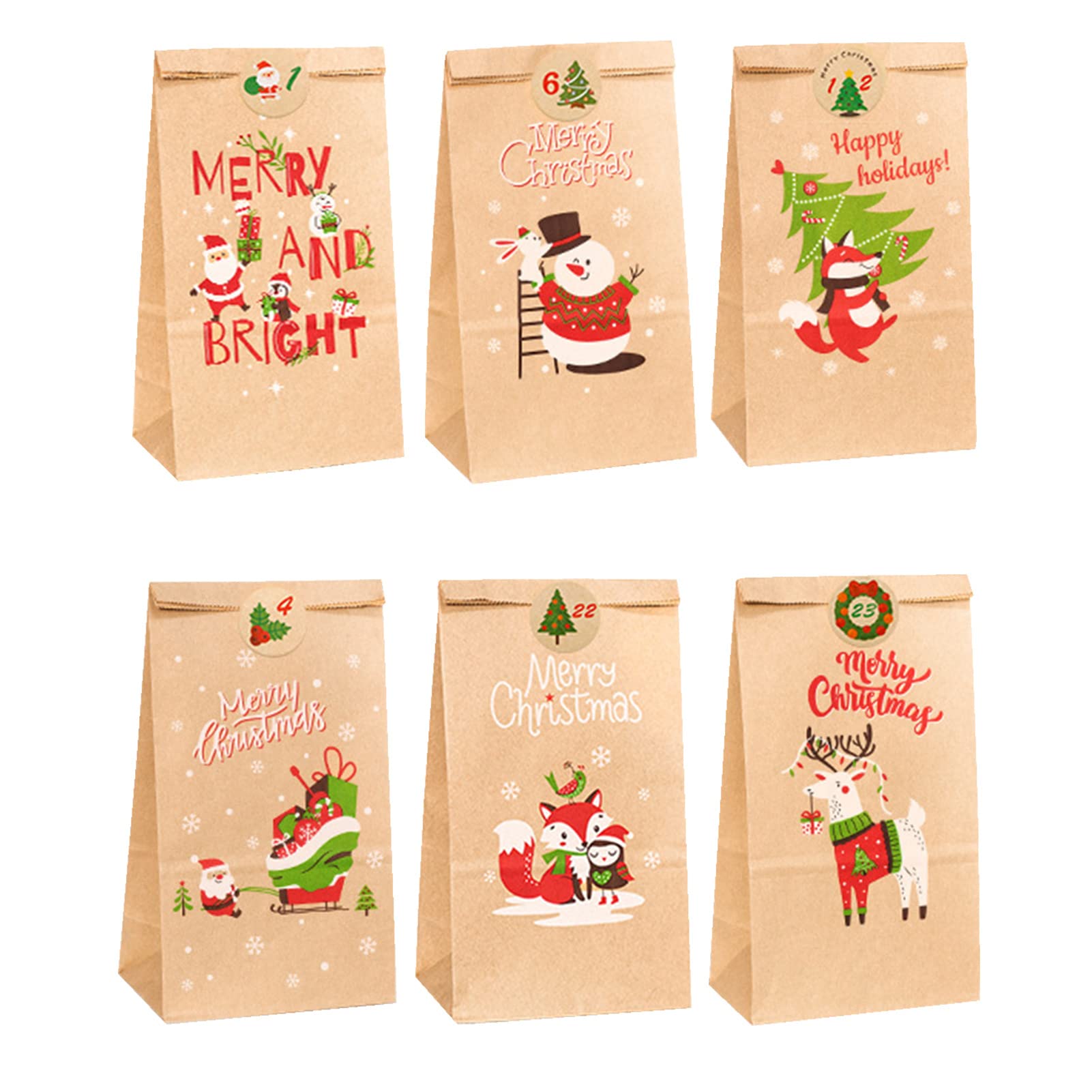 24 Days Christmas Advent Calendar Bags with Number Stickers - Fun Holiday Countdown Candy Gift Bags for Kids, Adults, Boys & Girls | Perfect for Holiday Treats, Party Favors & Christmas Decorations