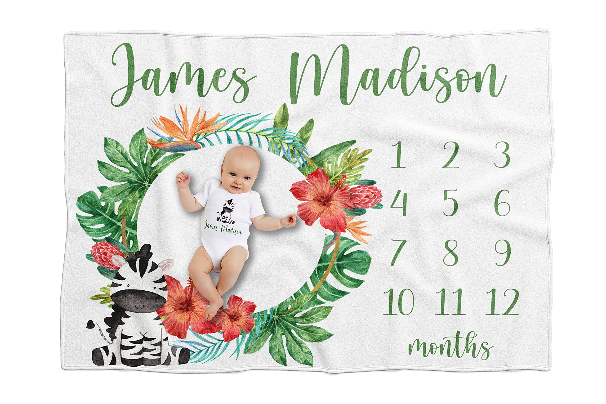 Personalized Baby Milestone Blanket for Boys & Girls - Custom Safari Jungle Animals Monthly Blanket with Name - Perfect Newborn Gift for Baby Showers, Birthdays & 1st Year Photo Props