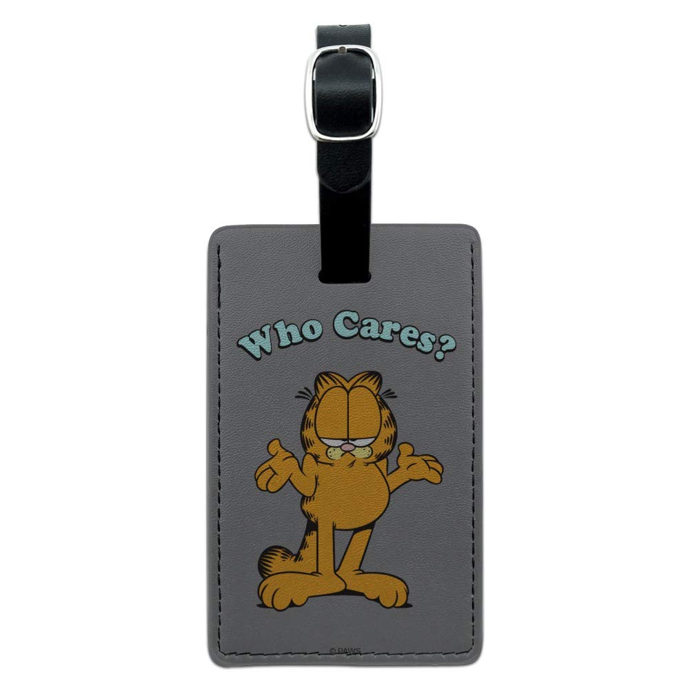 Garfield Who Cares? Rectangle Leather Luggage Tag - Durable Suitcase ID Card Holder for Travel Bags - Perfect for Carry-Ons, Checked Luggage & Backpack Identification