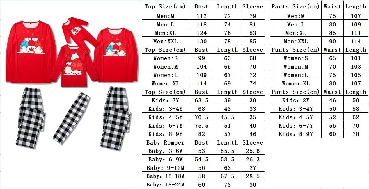 Family Matching Christmas Pajamas Sets - Bear Print Long Sleeve Crew Neck T-Shirt & Plaid Pants Holiday Sleepwear for Men (Size M) | Cozy Winter Pajama Set for Family Photos, Christmas Morning & Festive Lounging