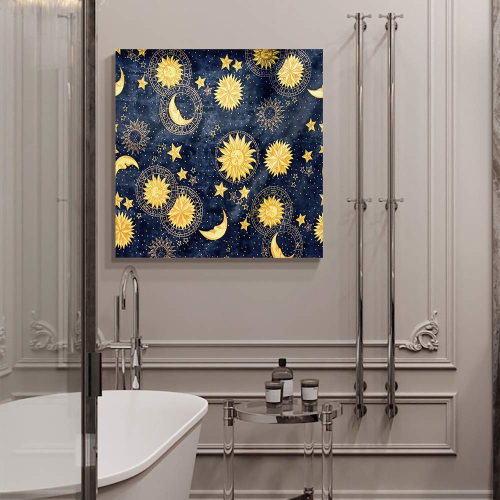 Chucoco Boho Wall Art Canvas - Moon, Star & Sun Prints, Easy to Hang Wall Decor for Bedroom, Bathroom & Kitchen | Romantic Starry Sky Painting for Home, Hotel & Cafe Decor