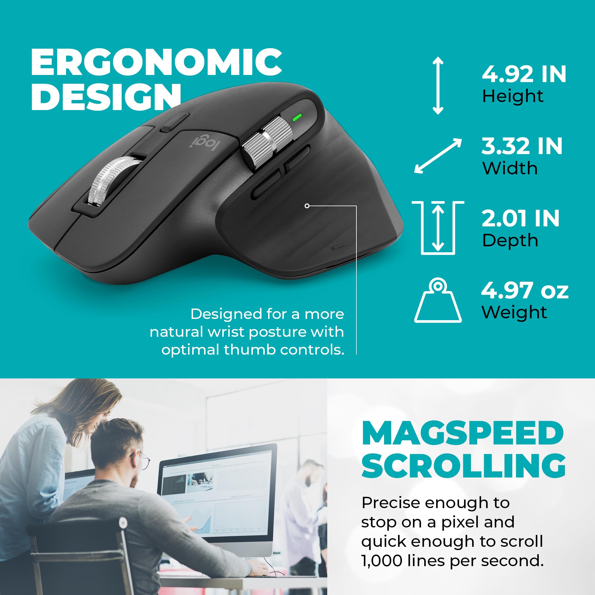 Logitech MX Master 3S Wireless Mouse with Black Mousepad & Microfiber Cloth - 8000 DPI Ergonomic Mouse for Mac/Windows/Chrome/Linux - Ultra-Fast Scrolling, Silent Clicks (Graphite) - Perfect for Office Work, Graphic Design & Gaming