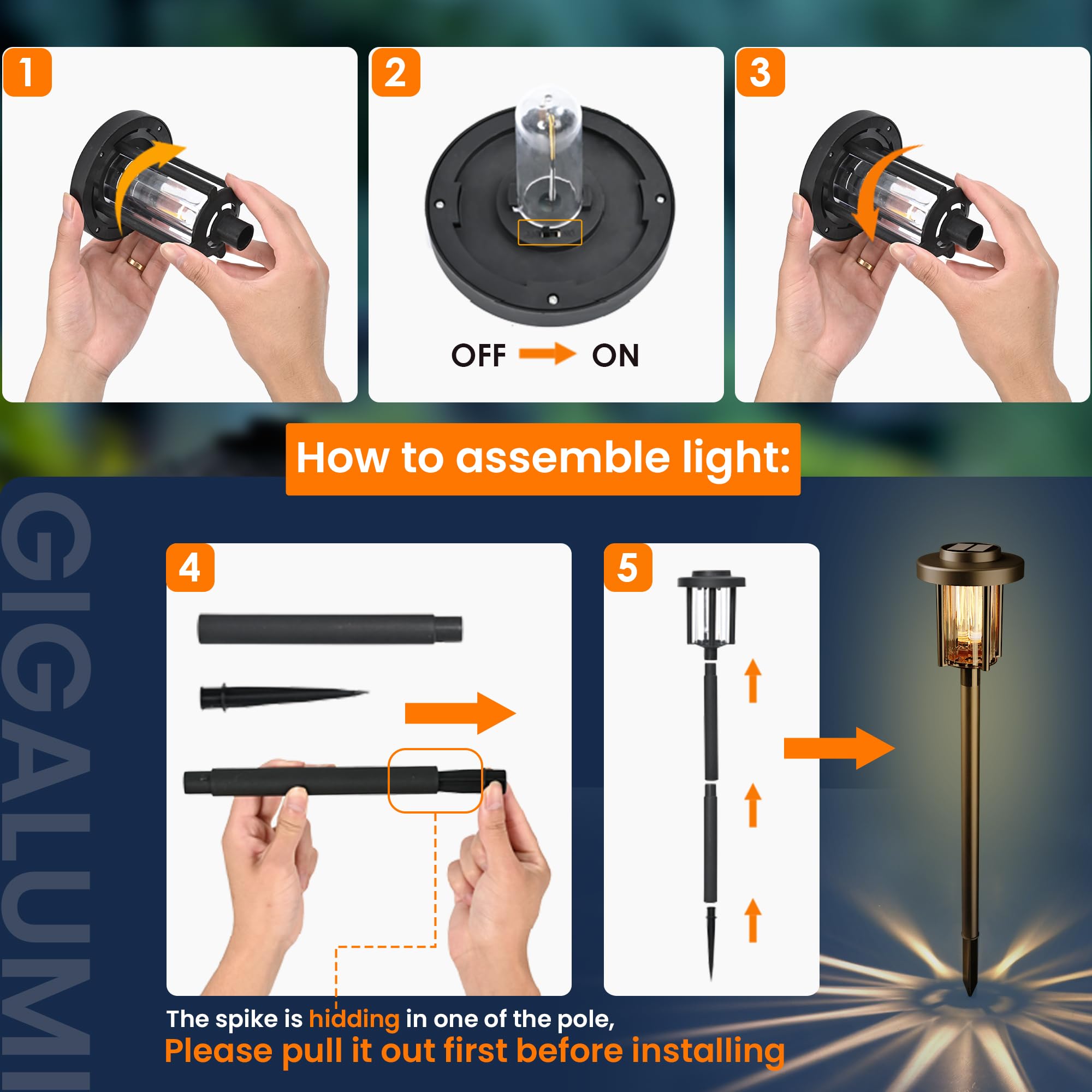 GIGALUMI 12 Pack Solar Pathway Lights - IP65 Waterproof Outdoor Garden Lights for Yard, Walkway, Patio & Porch - Warm White Solar Powered Landscape Lighting - Perfect for Garden Decor, Driveway & Backyard Lighting