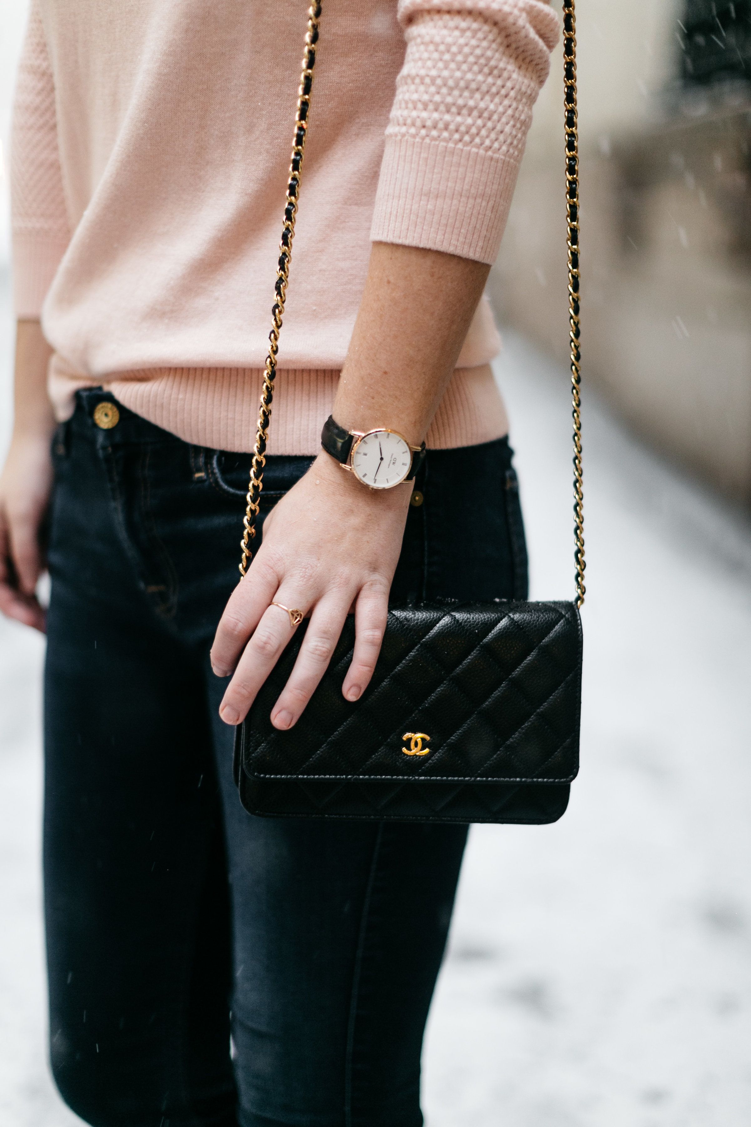 Chanel Wallet On Chain WOC Chevron Lambskin Gold Hardware Black Crossbody Bag for Women - Perfect for Evening Parties, Date Nights & Luxury Fashion Accessories