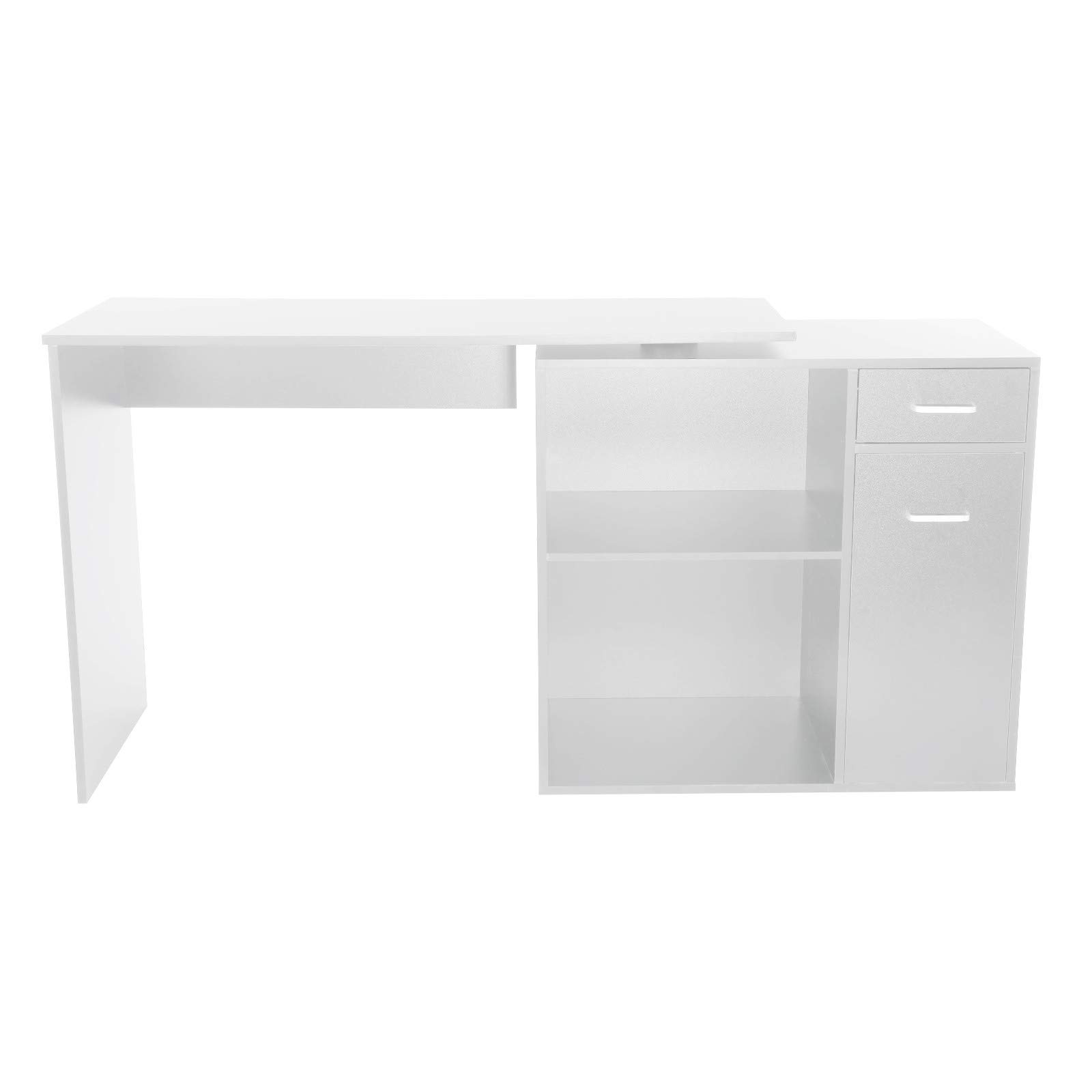 Feterr 180° Rotating Corner L-Shaped Computer Desk with Storage Shelf & Drawer - Vintage White Home Office Workstation for Small Spaces (Model 901) - Perfect for Home Office, Gaming Setup & Study Room Organization