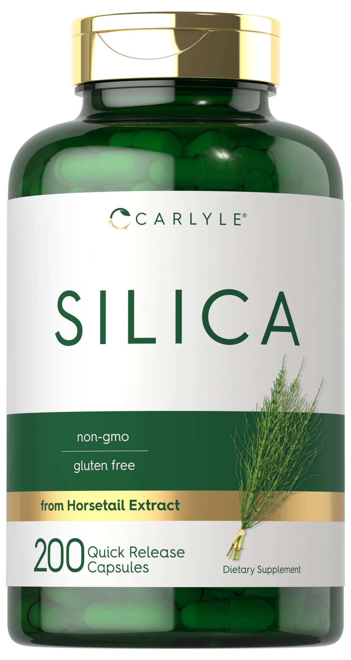 Carlyle Silica Supplement Capsules 200 Count | Natural Horsetail Extract | Non-GMO, Gluten Free | Supports Hair, Skin & Nail Health for Women & Men