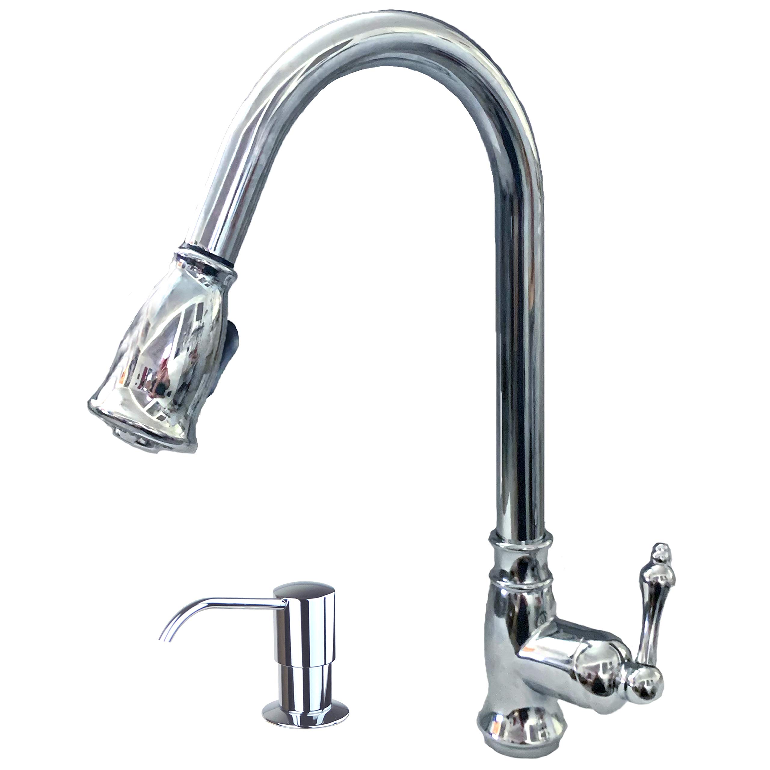 Laguna Brass 1133CP Classic 16-Inch Single Handle Pull-Down Kitchen Faucet with Soap Dispenser - Chrome Finish for Modern Kitchens & Easy Dishwashing