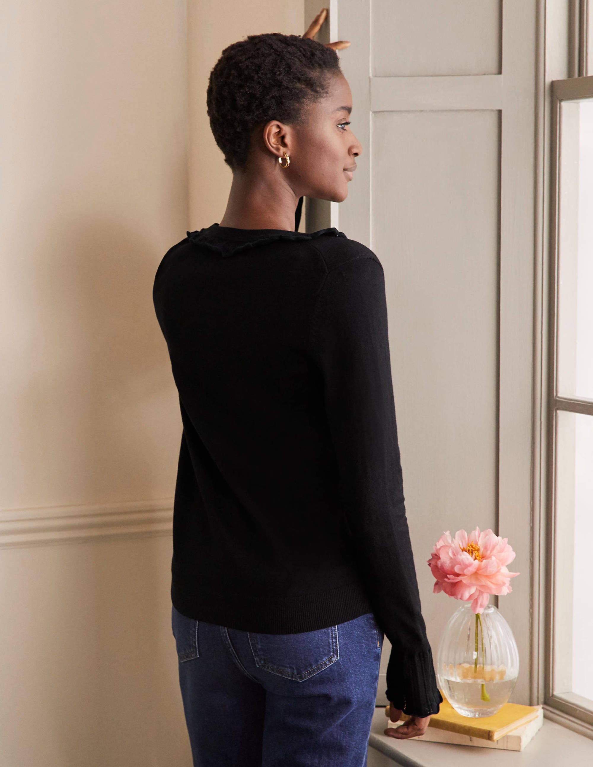 Aimee Pointelle Sweater for Women - Soft Black Knit Pullover | Perfect for Fall & Winter Layering, Casual Outfits and Office Wear