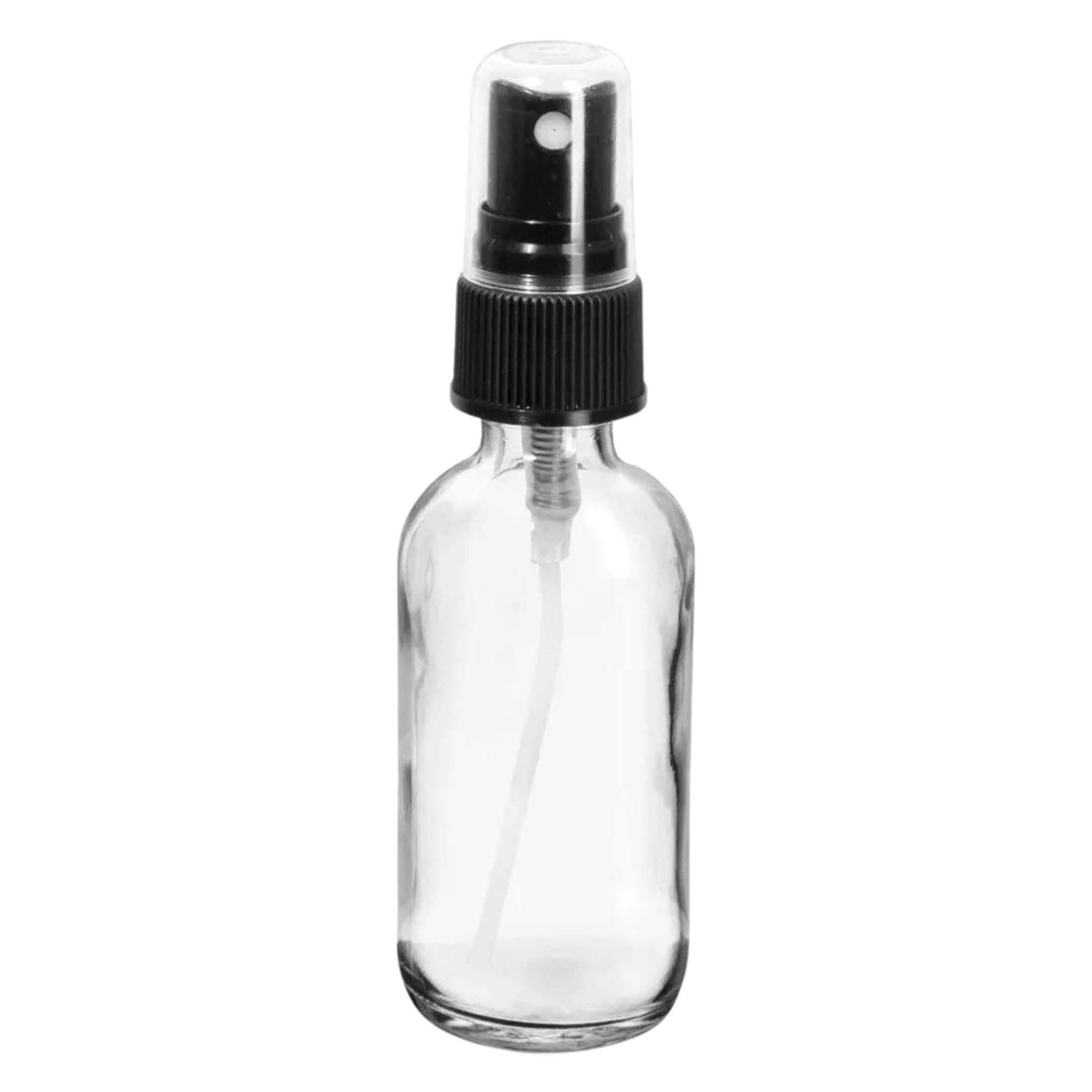 Premium Clear Round Glass Bottle with Black Ribbed Fine Mist Sprayer - Perfect for Essential Oils, Perfumes & DIY Beauty Products