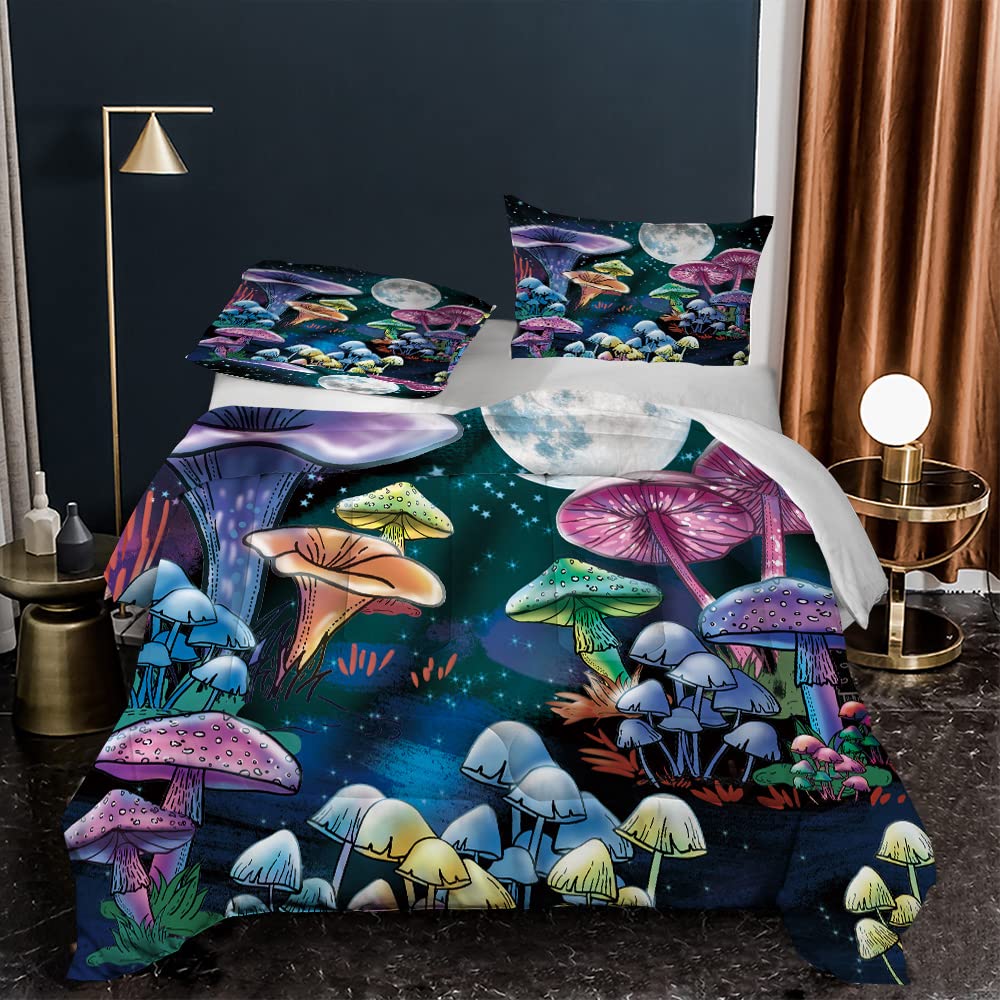 Trippy Mushroom Comforter Set for Kids - Colorful Twin-Size Down Alternative Quilted Duvet with Pillowcase (1 Comforter + 1 Pillowcase) - All-Season Boys & Girls Bedding - Perfect for Kids' Rooms, Dormitories & Sleepovers