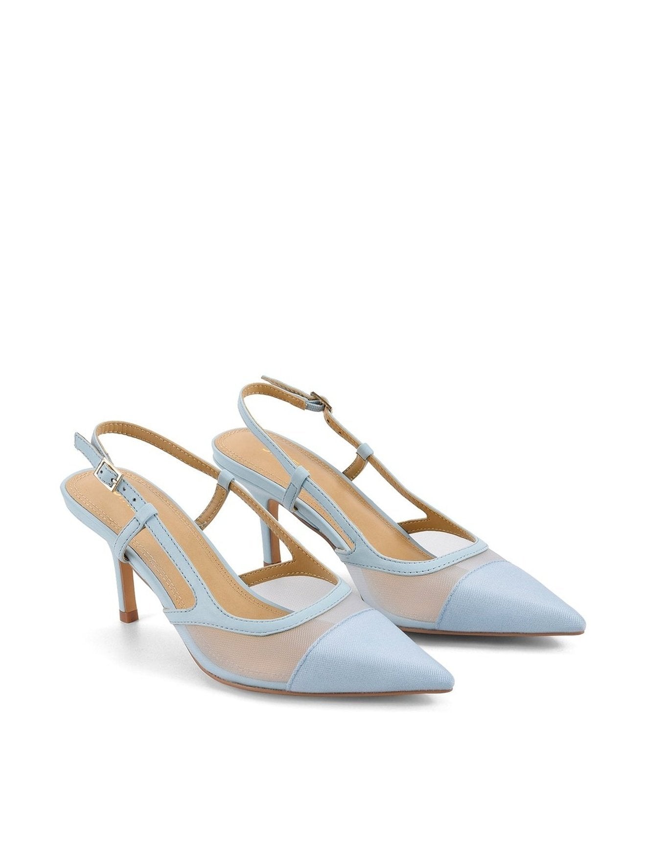 Elegant Sissy Pointed Toe Slingback Heels - Pale Blue Genuine Leather & Mesh Women's Dress Sandals for Weddings, Parties & Summer Outfits