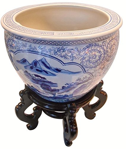 Blue and White Porcelain Garden Pots Hand-Painted Landscape Design - 16