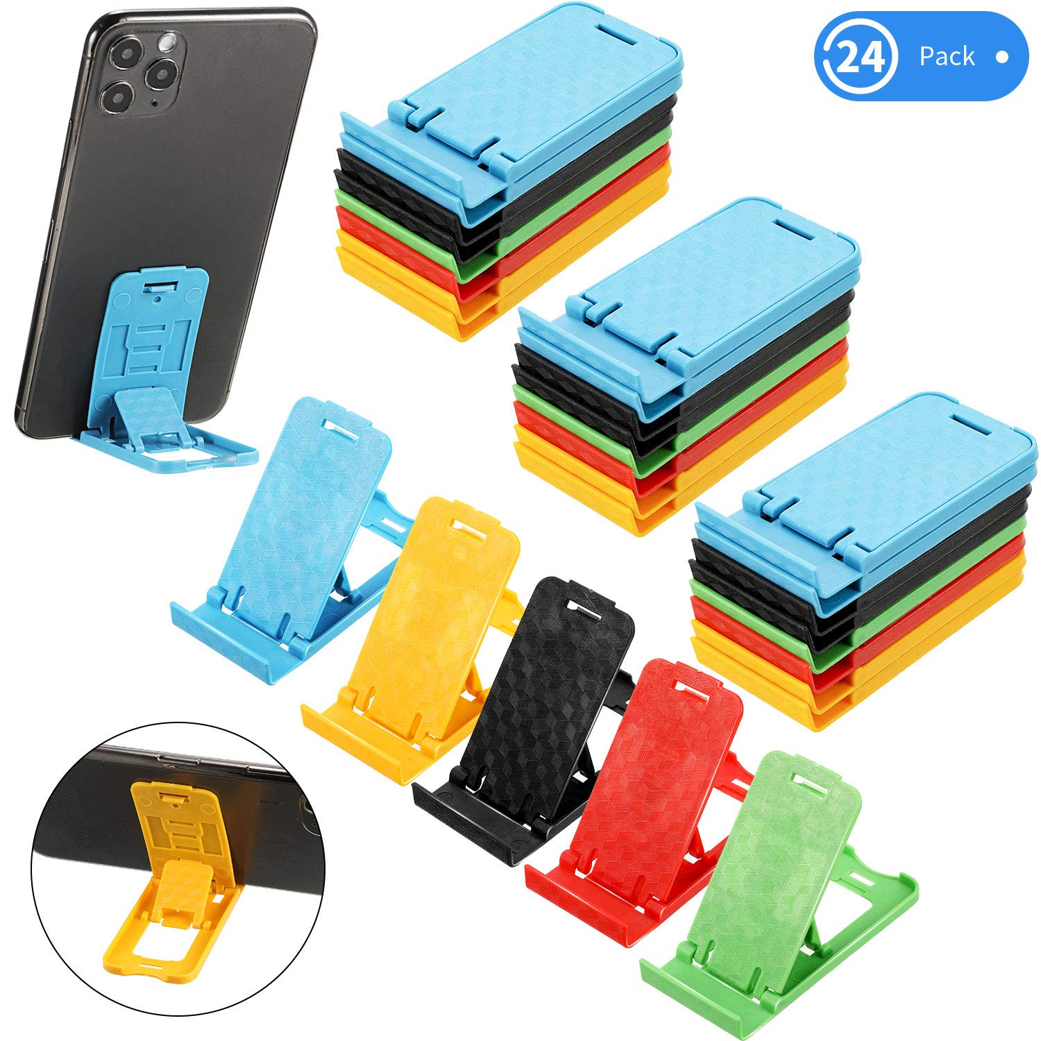 24-Piece Foldable Adjustable Phone Stand Holder for Desk - Lightweight Portable Mini Phone Dock for iPhone, Samsung & Most Smartphones (Multi-Color) - Perfect for Home Office, Travel & Video Watching