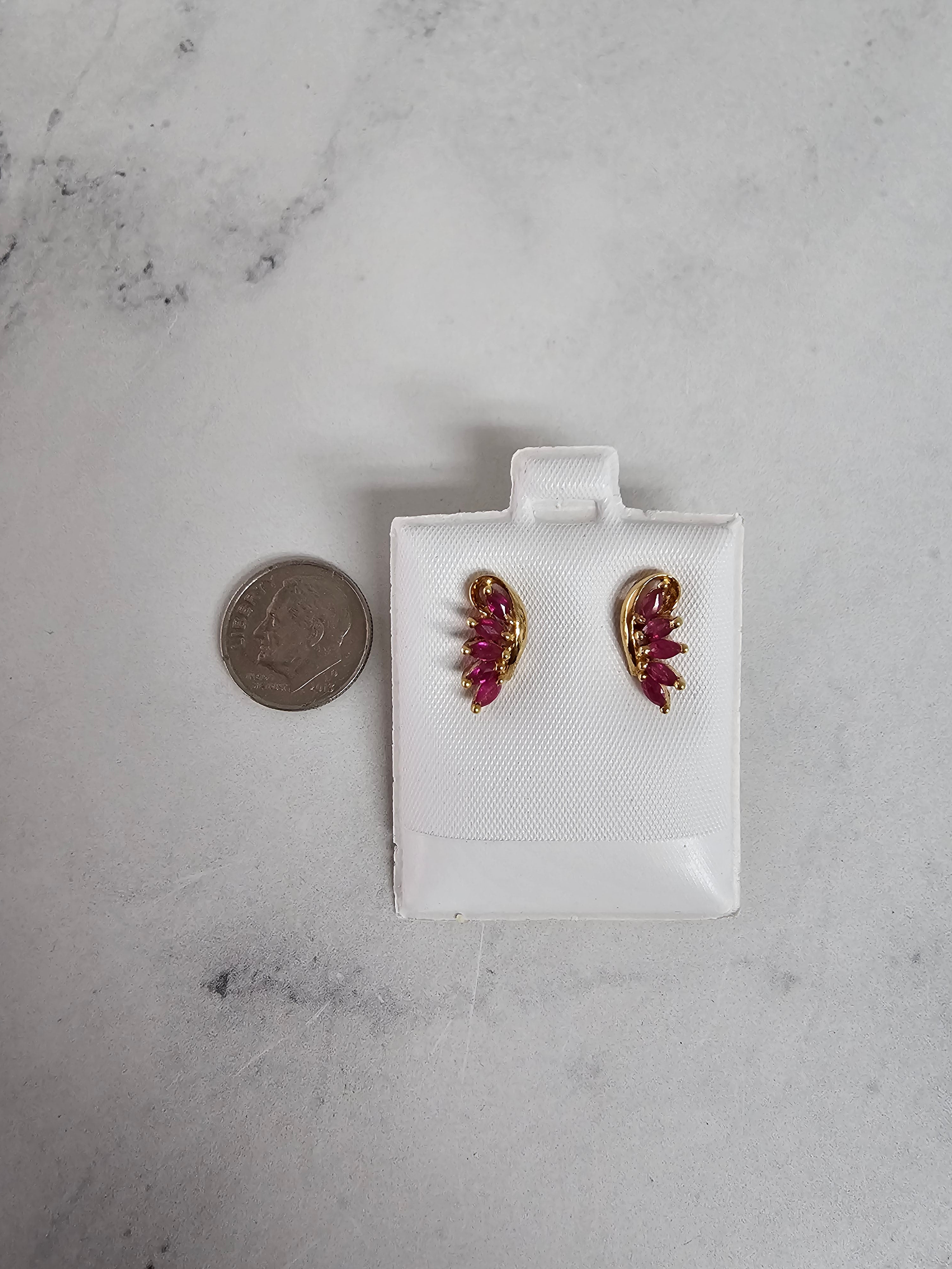 14k Yellow Gold Ruby Marquise Wing Stud Earrings – Elegant Dainty Jewelry for Women, Perfect for Parties, Weddings & Everyday Wear