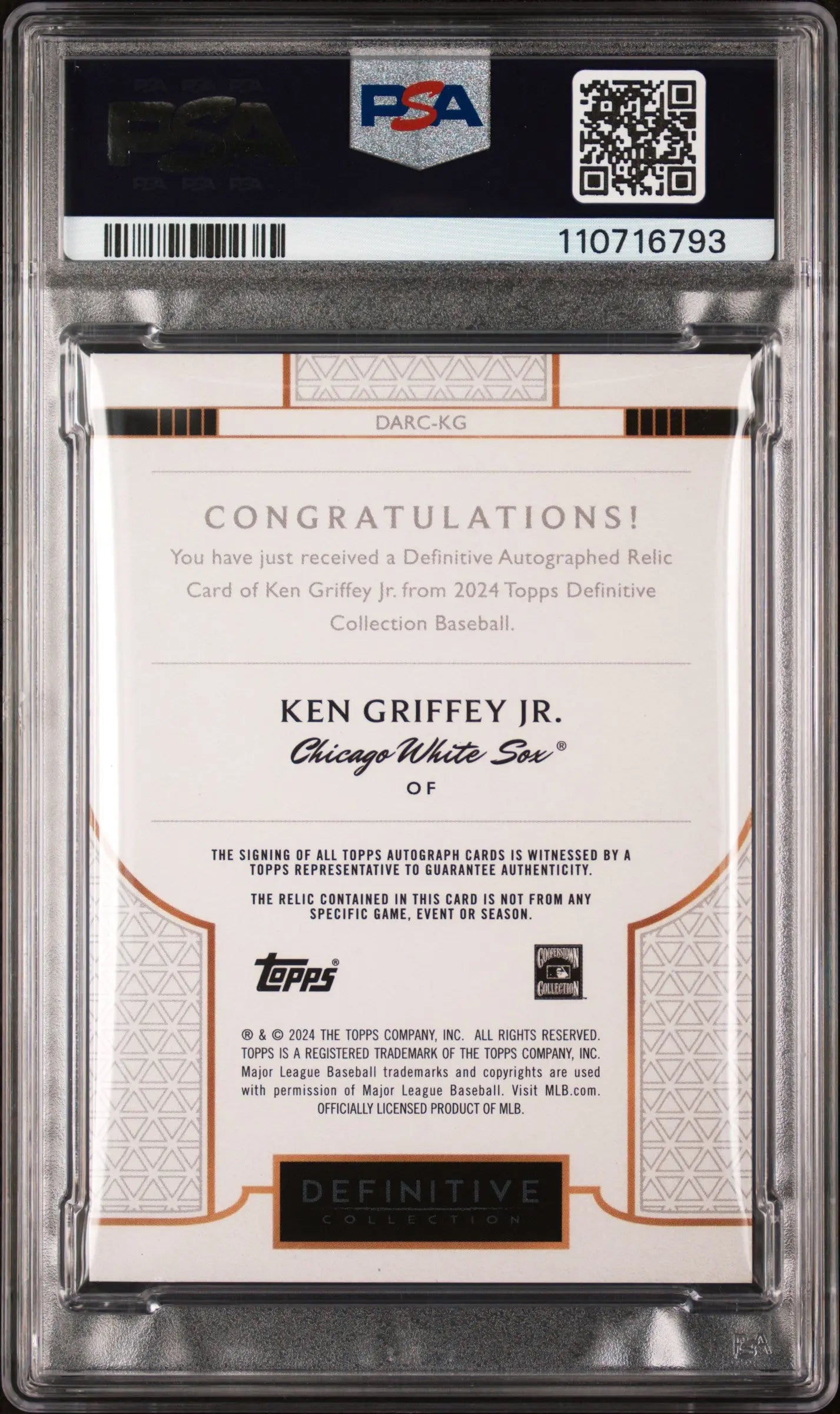 2024 Topps Definitive Baseball Ken Griffey Jr. Orange Auto Relic PSA 10 /15 - Rare Collectible Card for Baseball Fans & Sports Memorabilia Collectors