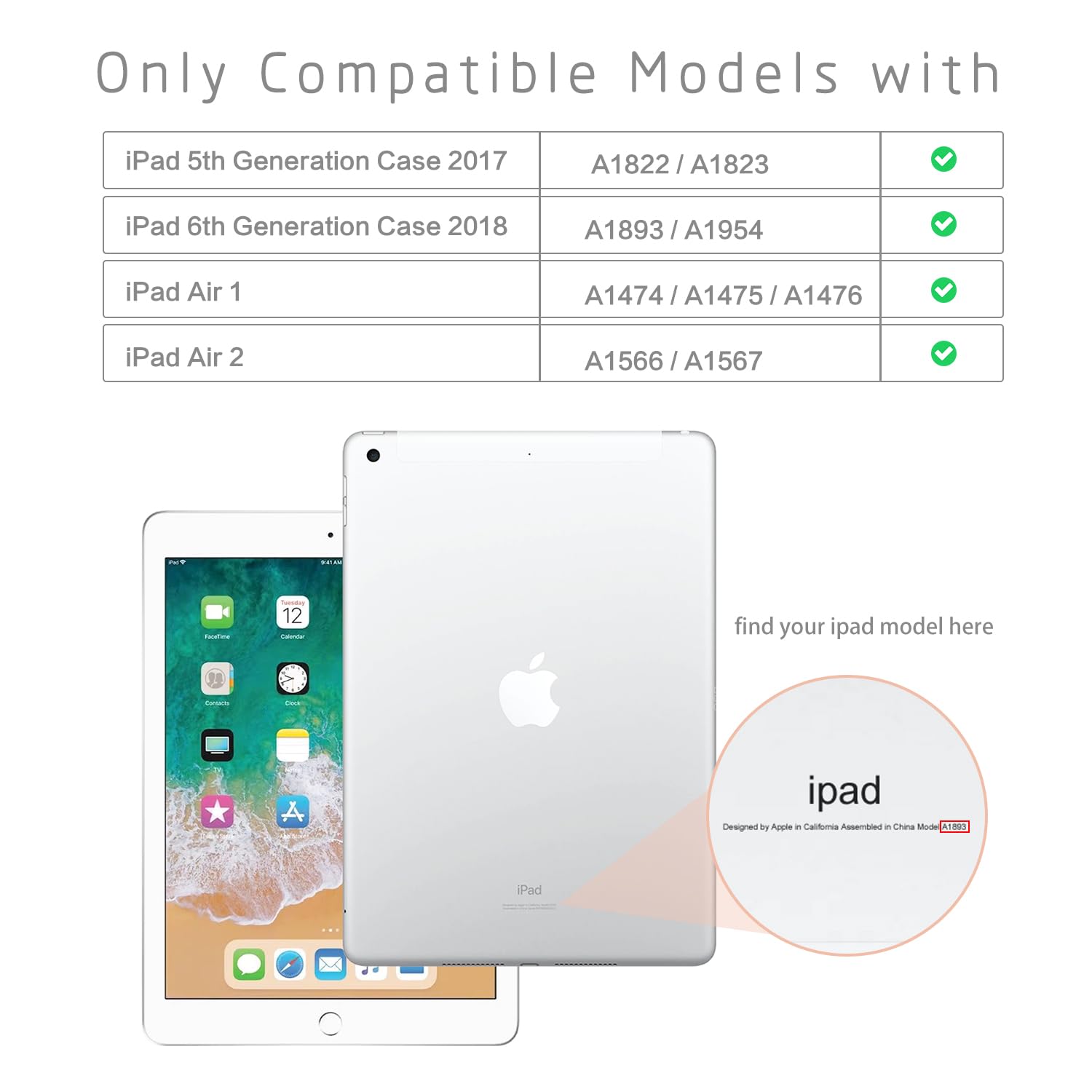 iPad 6th/5th Generation Case & iPad Air 2/Air 1 Case - Slim Hard Back Cover with Auto Wake/Sleep | 9.7 Inch Protective Case for Kids & Girls | Multi-Angle Viewing Stand | Butterfly Design - Perfect for School, Travel & Home Use