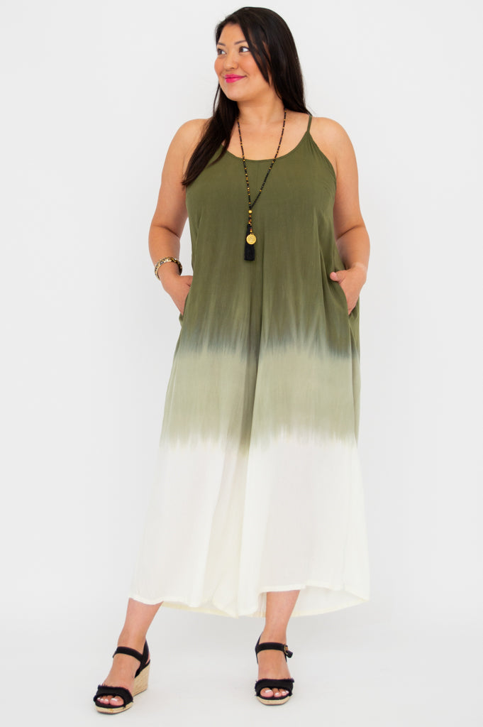 Ender Jumpsuit Women's Green Dip Dye Casual Romper - Perfect for Summer Outings, Beach Vacations & Street Style Fashion