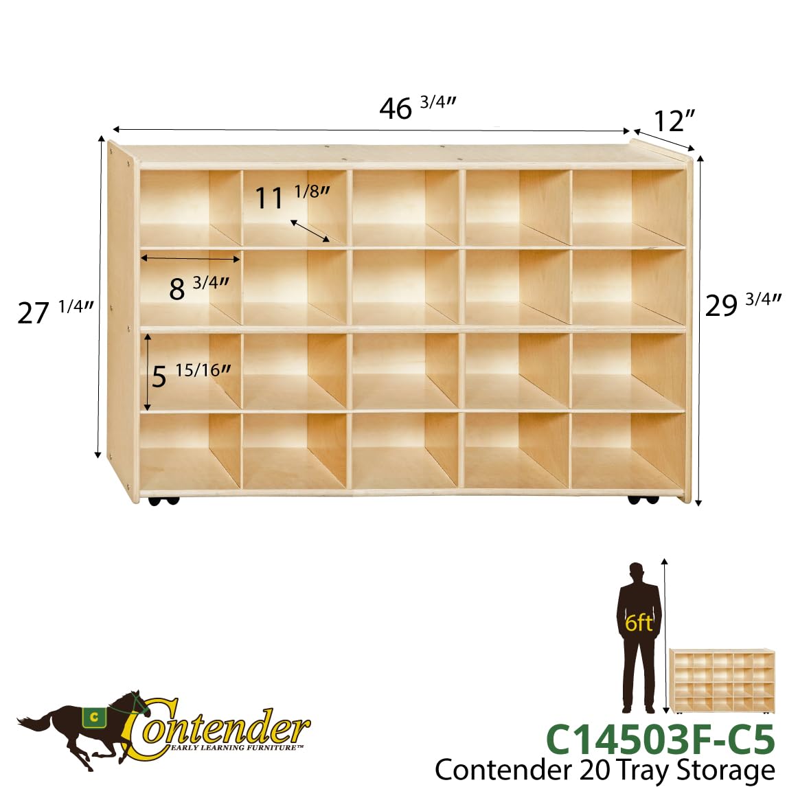 Contender C14503F-C5 20 Tray Storage Cabinet with Assorted Trays, Assembled with Casters - Perfect for Office, Warehouse, and Home Organization