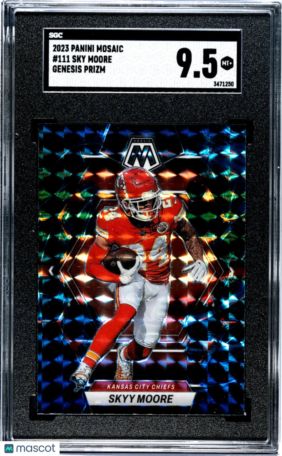 2023 Panini Mosaic Football Sky Moore Genesis Prizm SGC 9.5 Graded Rookie Card - Collectible Sports Memorabilia for Football Fans and Card Collectors - Perfect for Display, Investment, and Trading